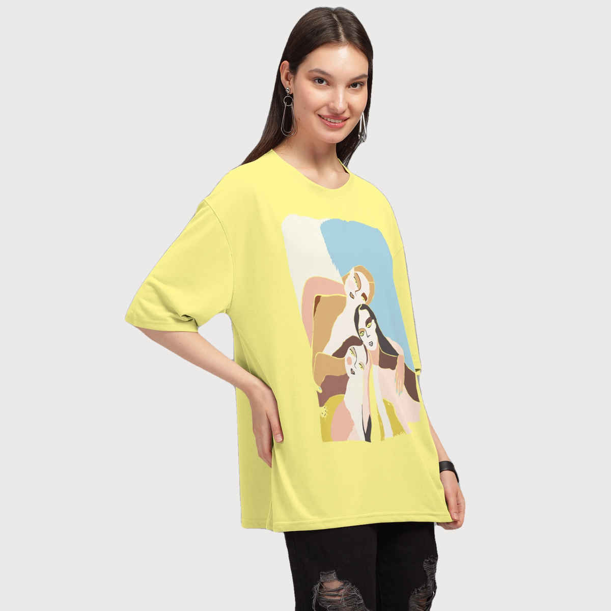 Hellcat Women's Trendy Printed Oversized T-shirt | Yellow - S