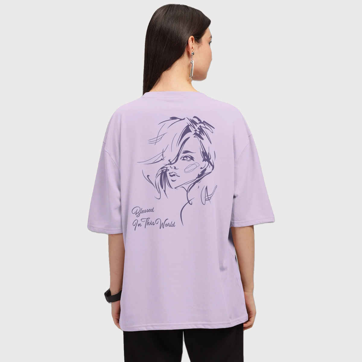 Hellcat Women's Trendy Printed Oversized T-shirt | Lavender - L