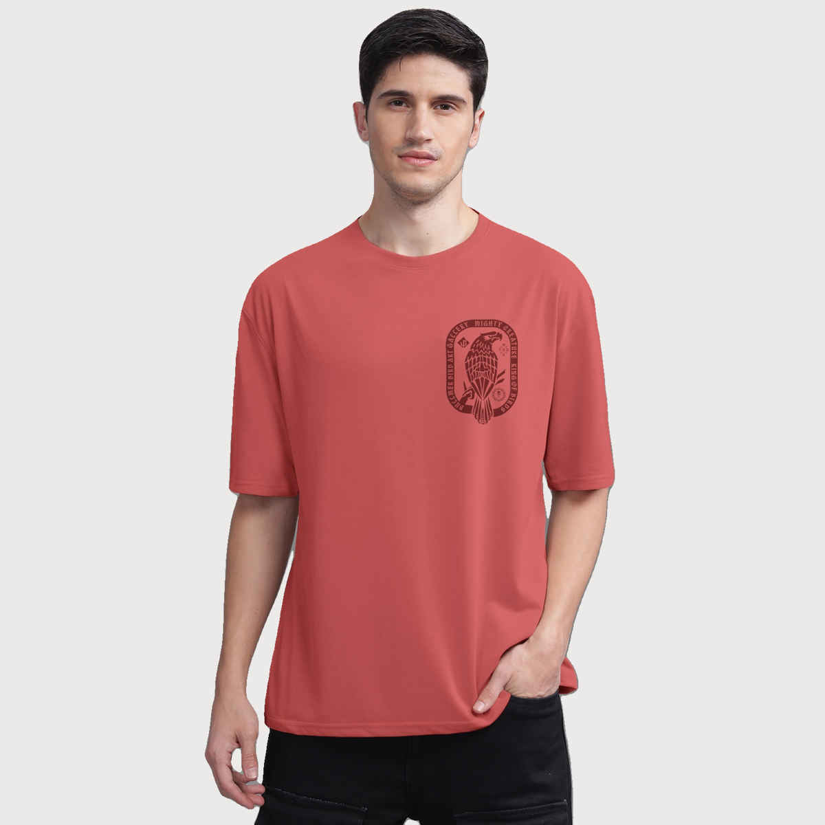 Bullmer Men's Oversized T-shirt Front and Back Printed | Black, Red | S