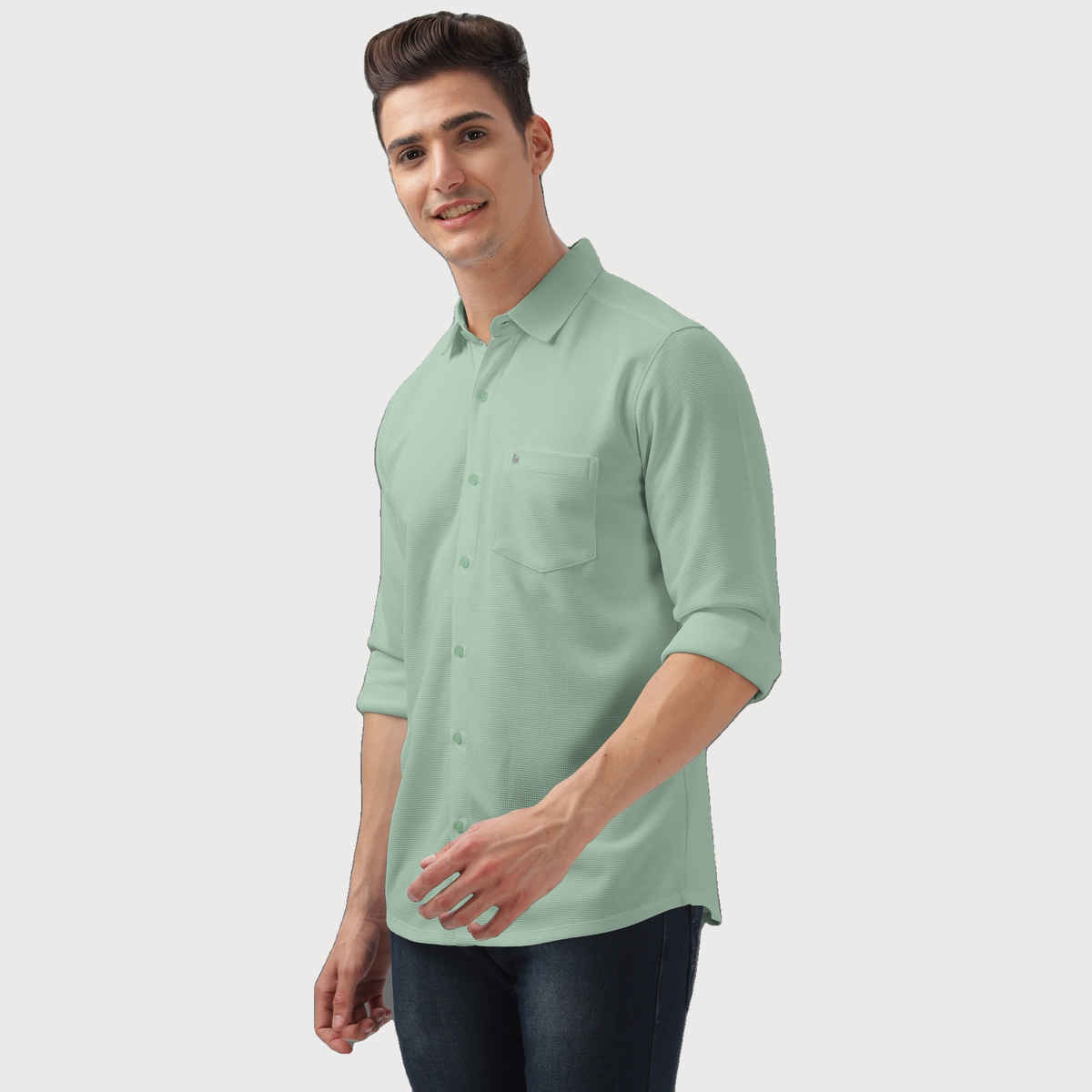 Bullmer Men's Trendy Regular Fit Solid Full Sleeve Causal Shirt | Mint Green - M