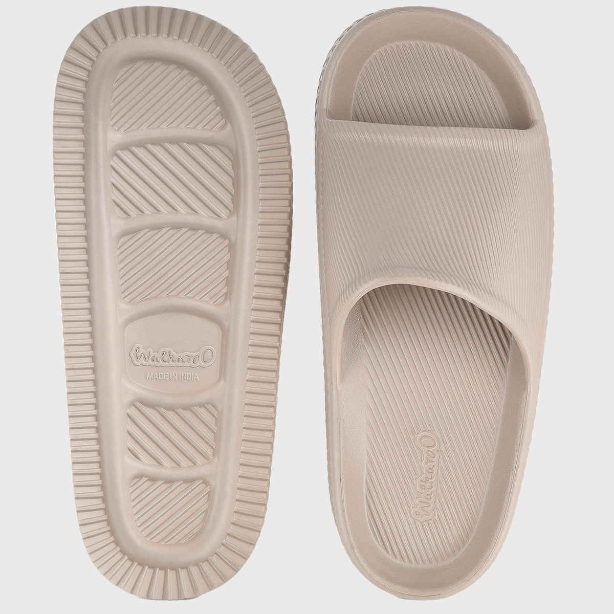 Walkaroo Men's Flip-Flop Sliders - WC8737 Greige UK6