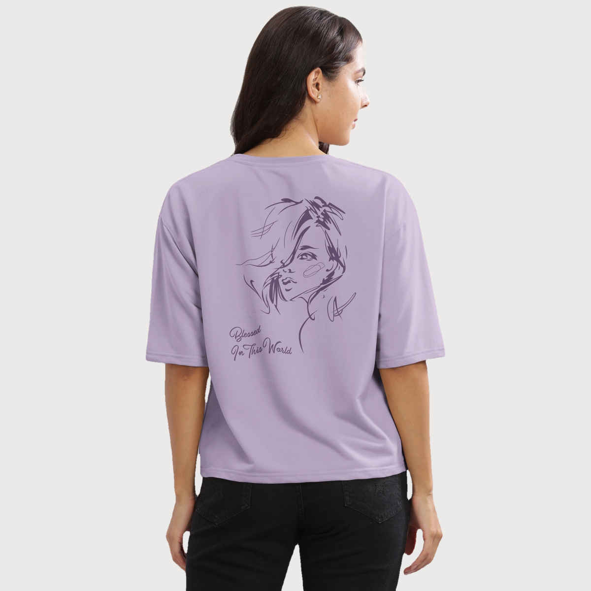 Hellcat Women's Printed Loose Fit Crew-Neck Crop T-shirt | Lavender - M