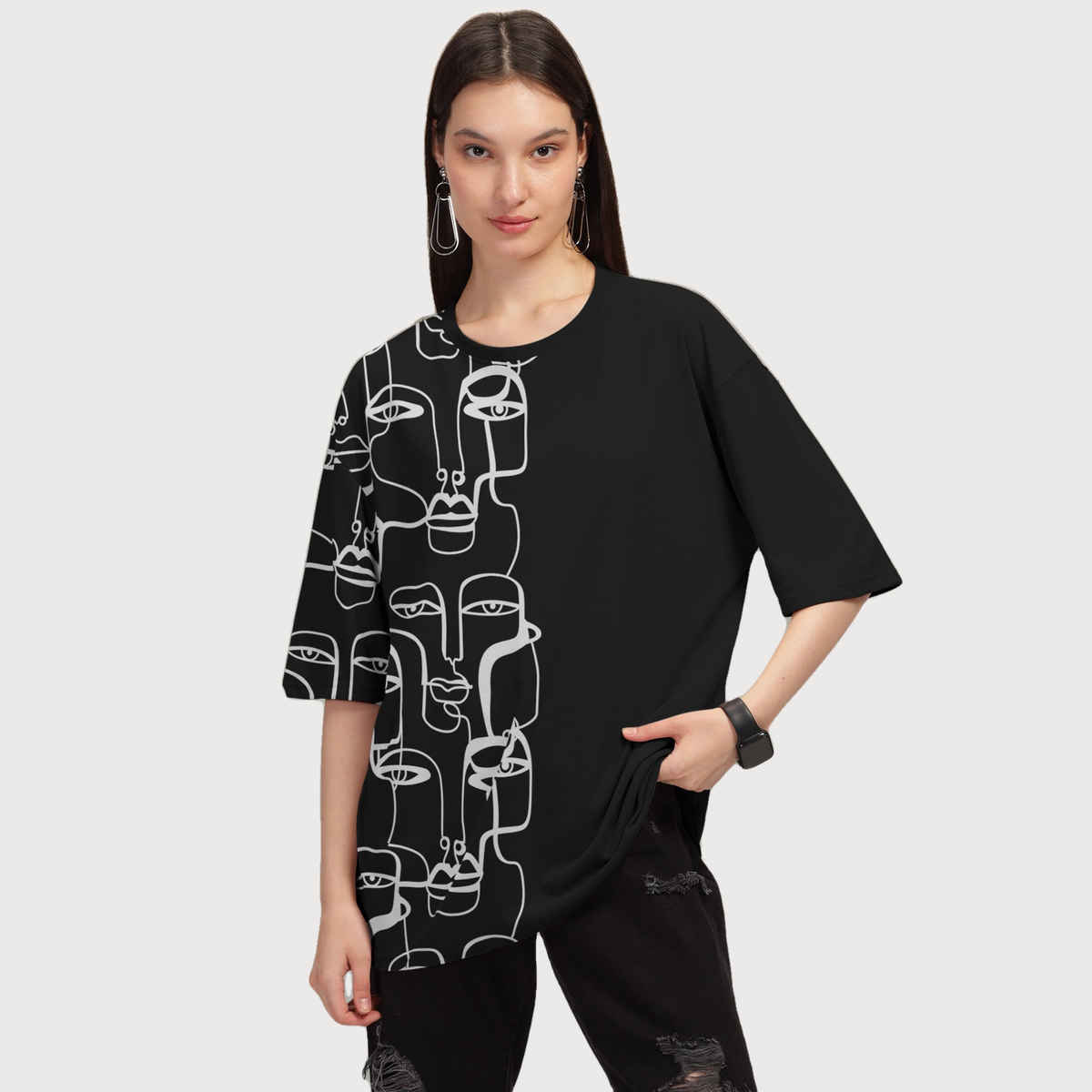 Hellcat Women's Trendy Printed Oversized T-shirt | Black - L