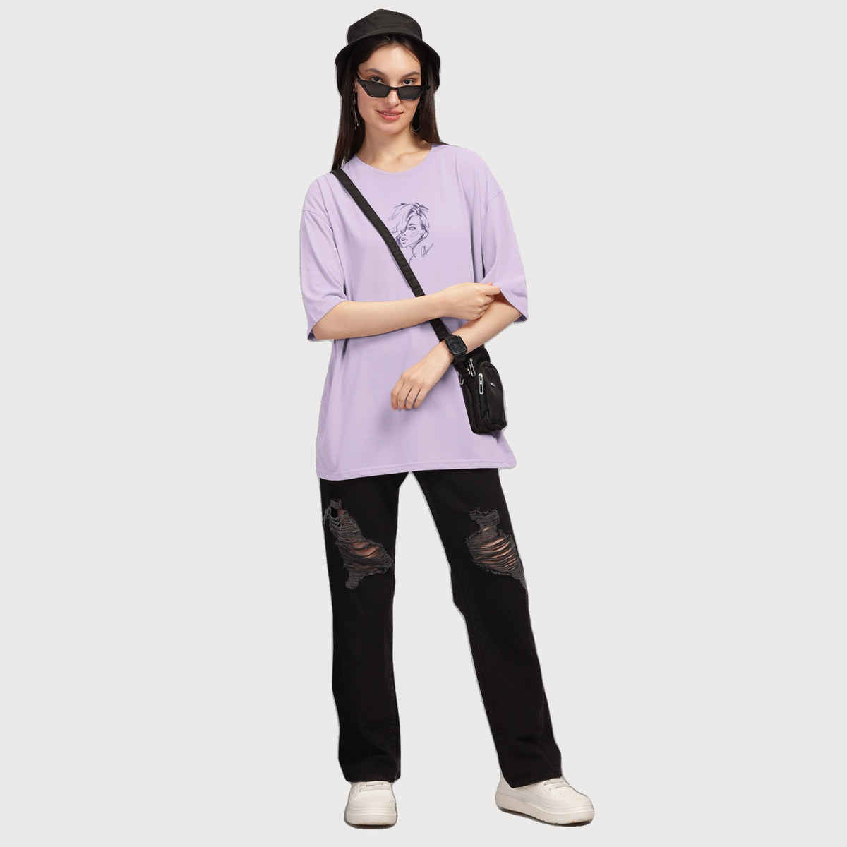 Hellcat Women's Trendy Printed Oversized T-shirt | Lavender - L