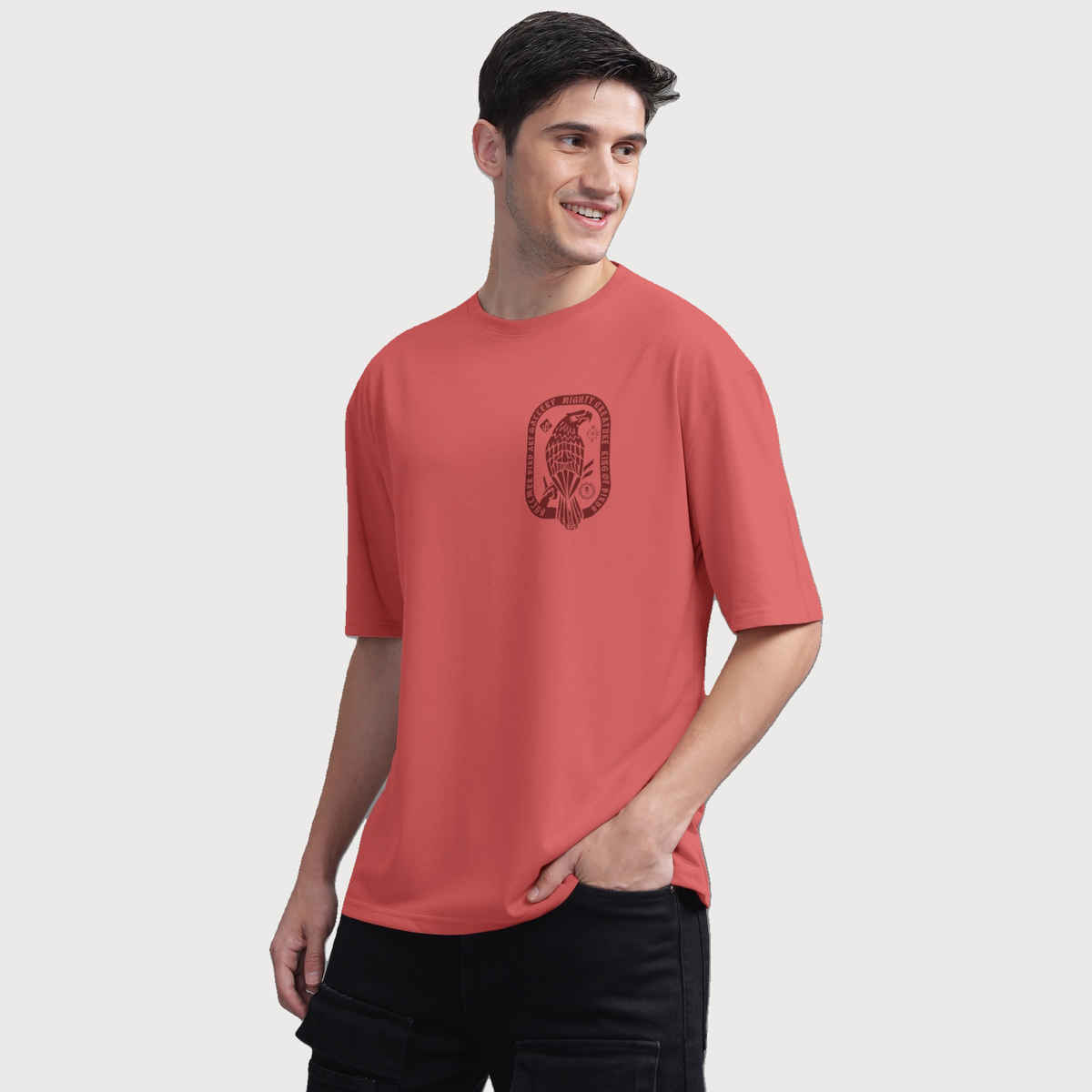 Bullmer Men's Oversized T-shirt Front and Back Printed | Black, Red | S