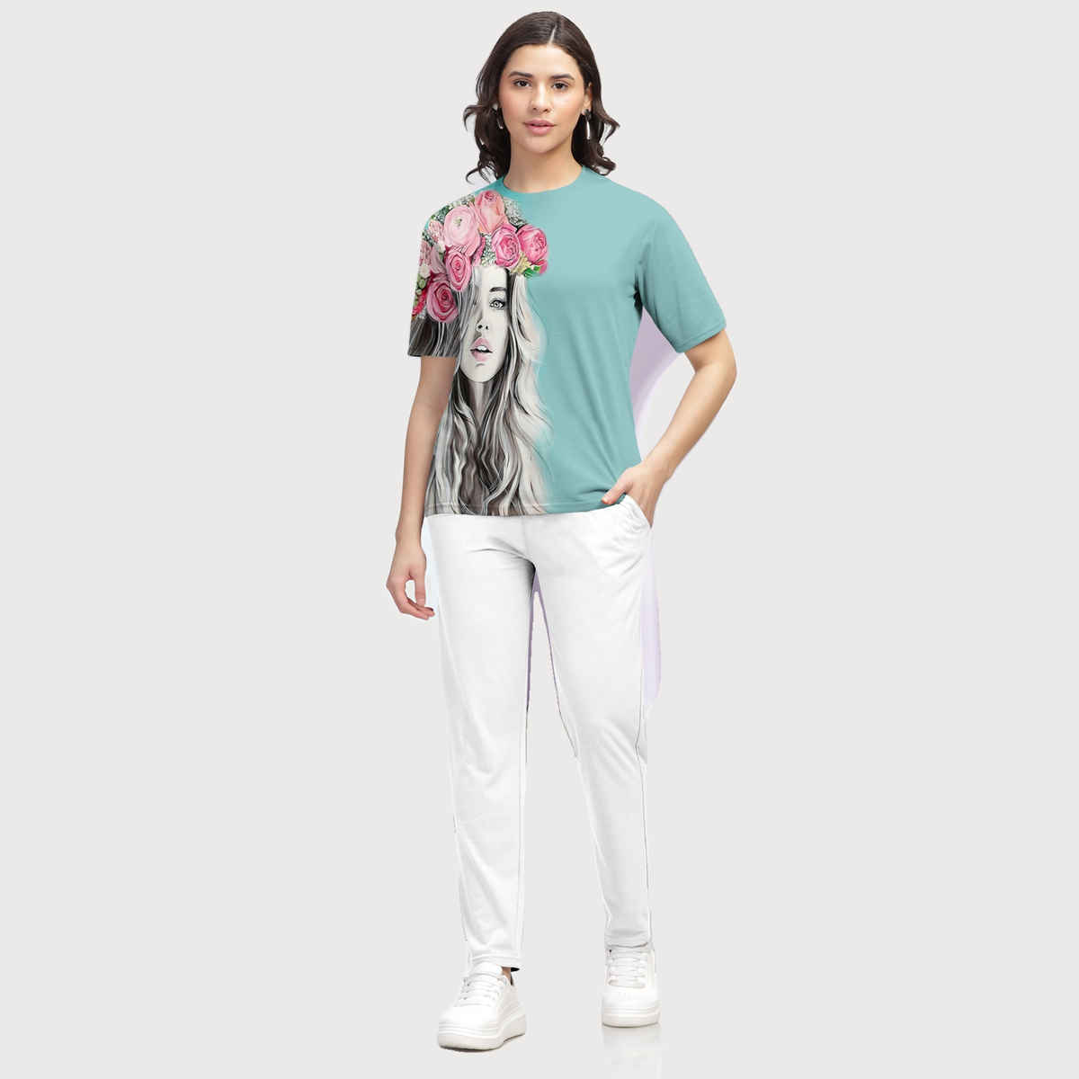 Hellcat Women's Trendy Printed Regular Fit Round Neck casual Tshirt | Mint Green - XL