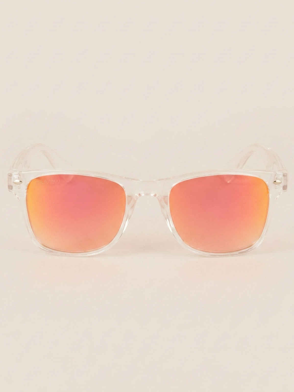 NuVew Unisex Wayfarer Mirrored Sunglasses | Clear & Red Golden | Medium