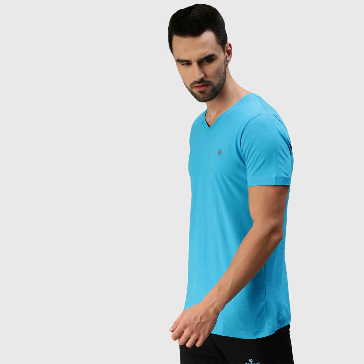 ONN Premium Men's Solid Pure Cotton V Neck T-shirts | Light Blue | Size - 2XL