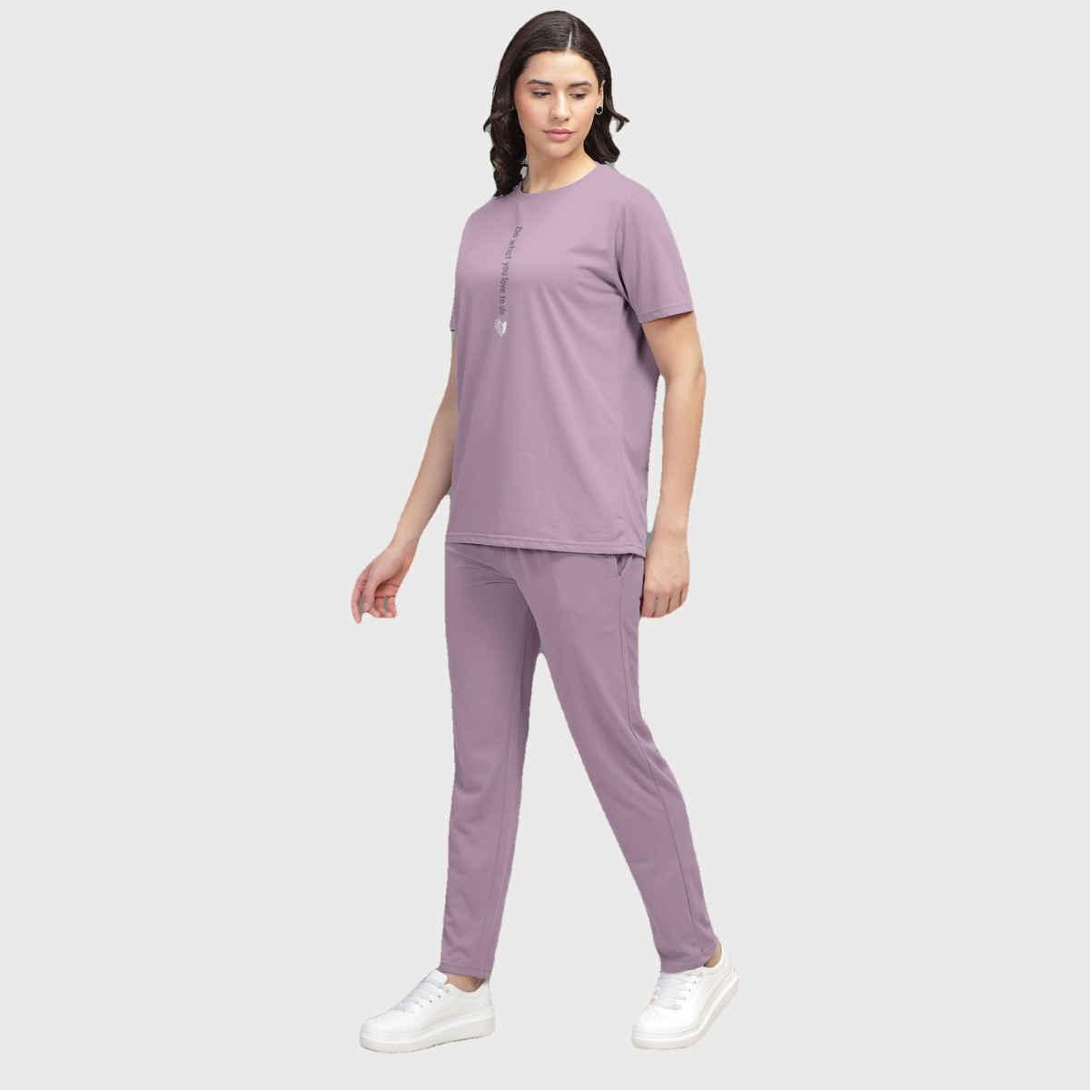 Hellcat Women's Trendy Printed - Solid T-shirt with Pants Lounge Wear - Coords | Purple - M