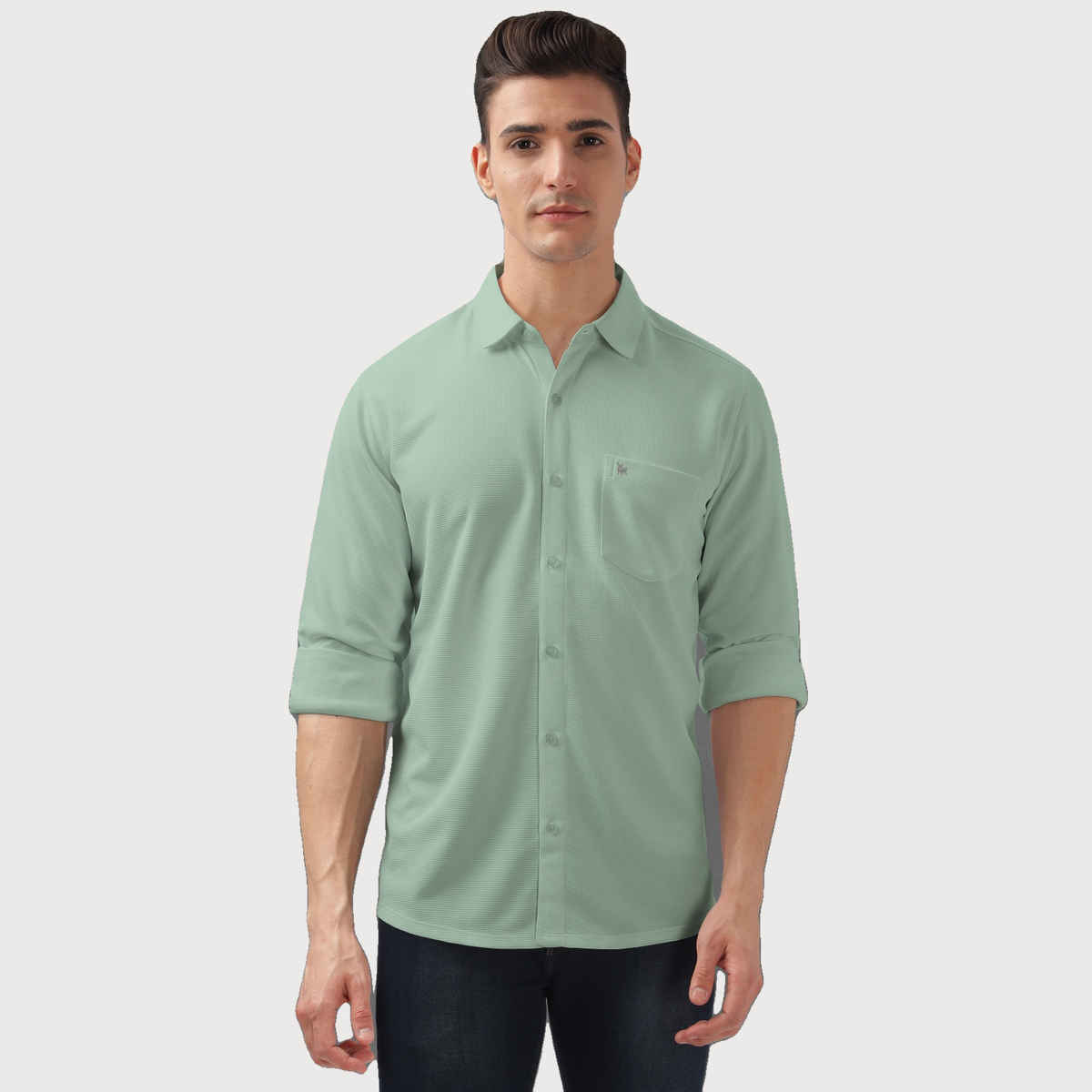 Bullmer Men's Trendy Regular Fit Solid Full Sleeve Causal Shirt | Mint Green - M