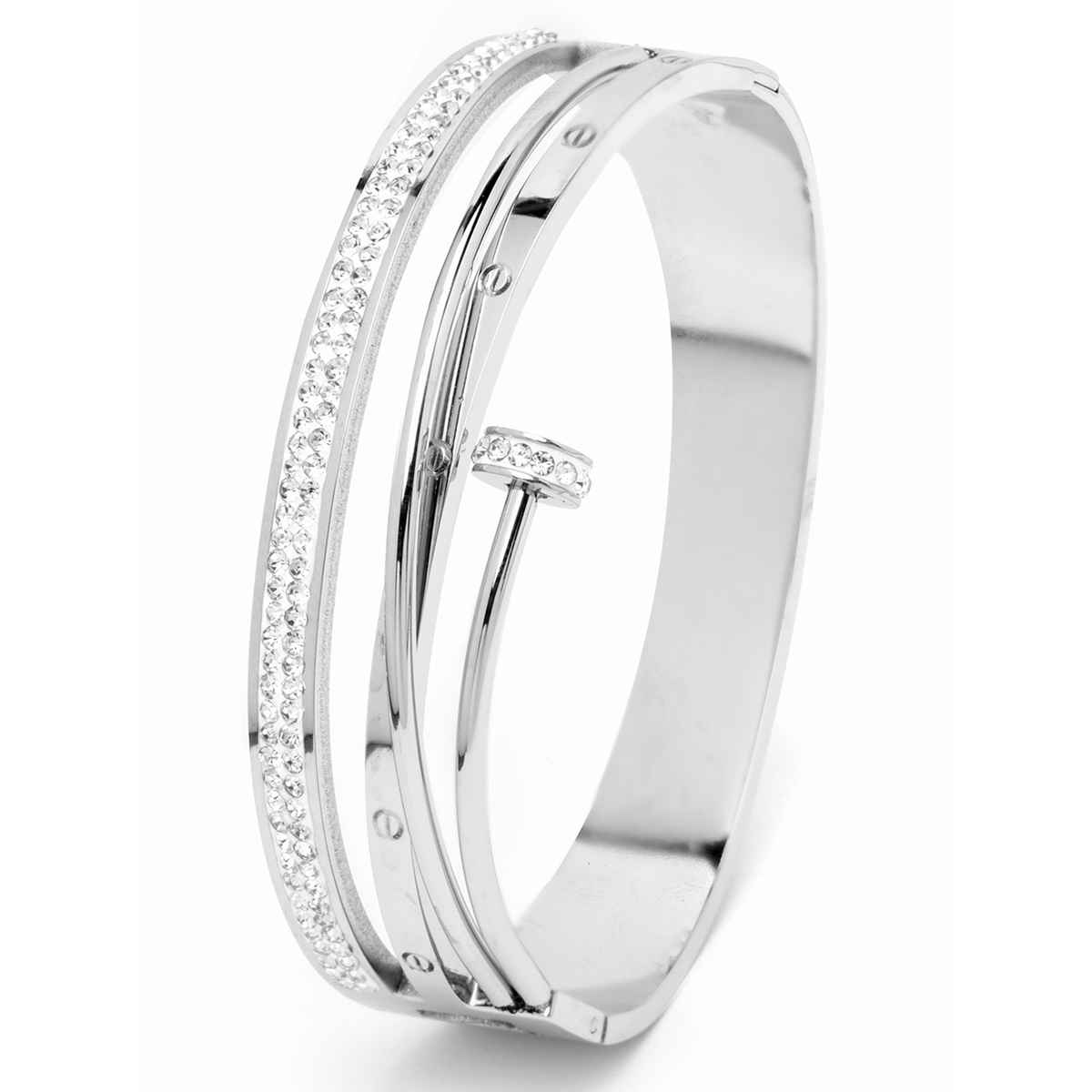 Scintillare by Sukkhi Rhodium SS Multilayer Kada Bracelet for Women & Girls | Anti Tarnish