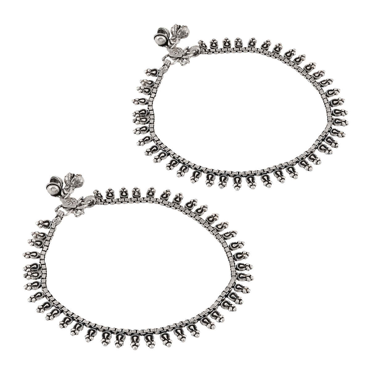 Teejh Hamsa Silver Oxidised Ghungroo Anklet