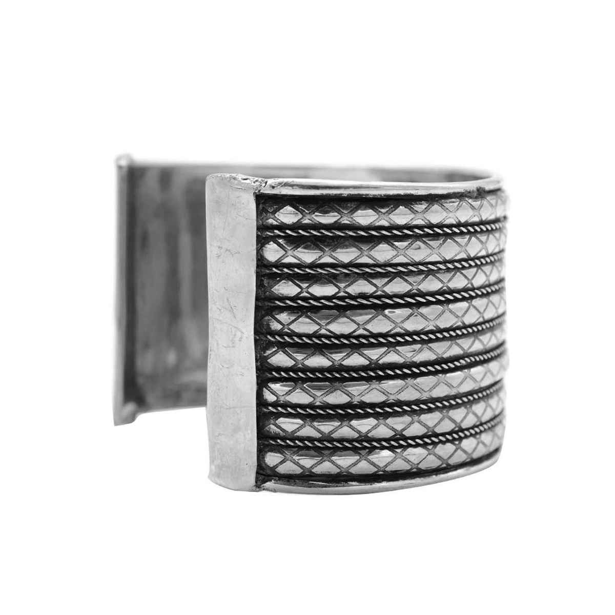 Teejh Zia Embossed Silver Oxidized Bracelet Cuff