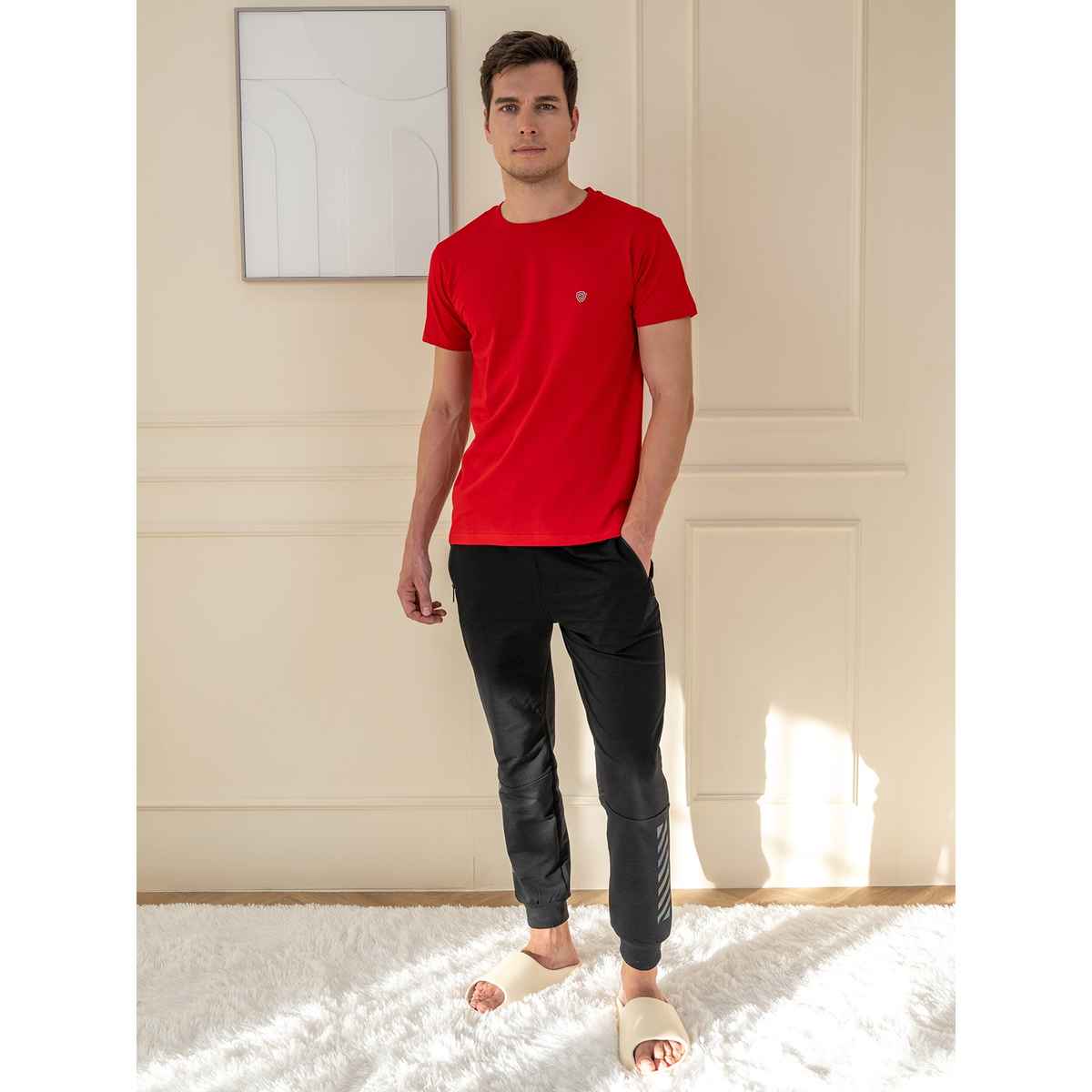 Lux Cozi Men s Ultimate Comfort & Style Round Neck Cotton T-shirt | Red | Size | XL
