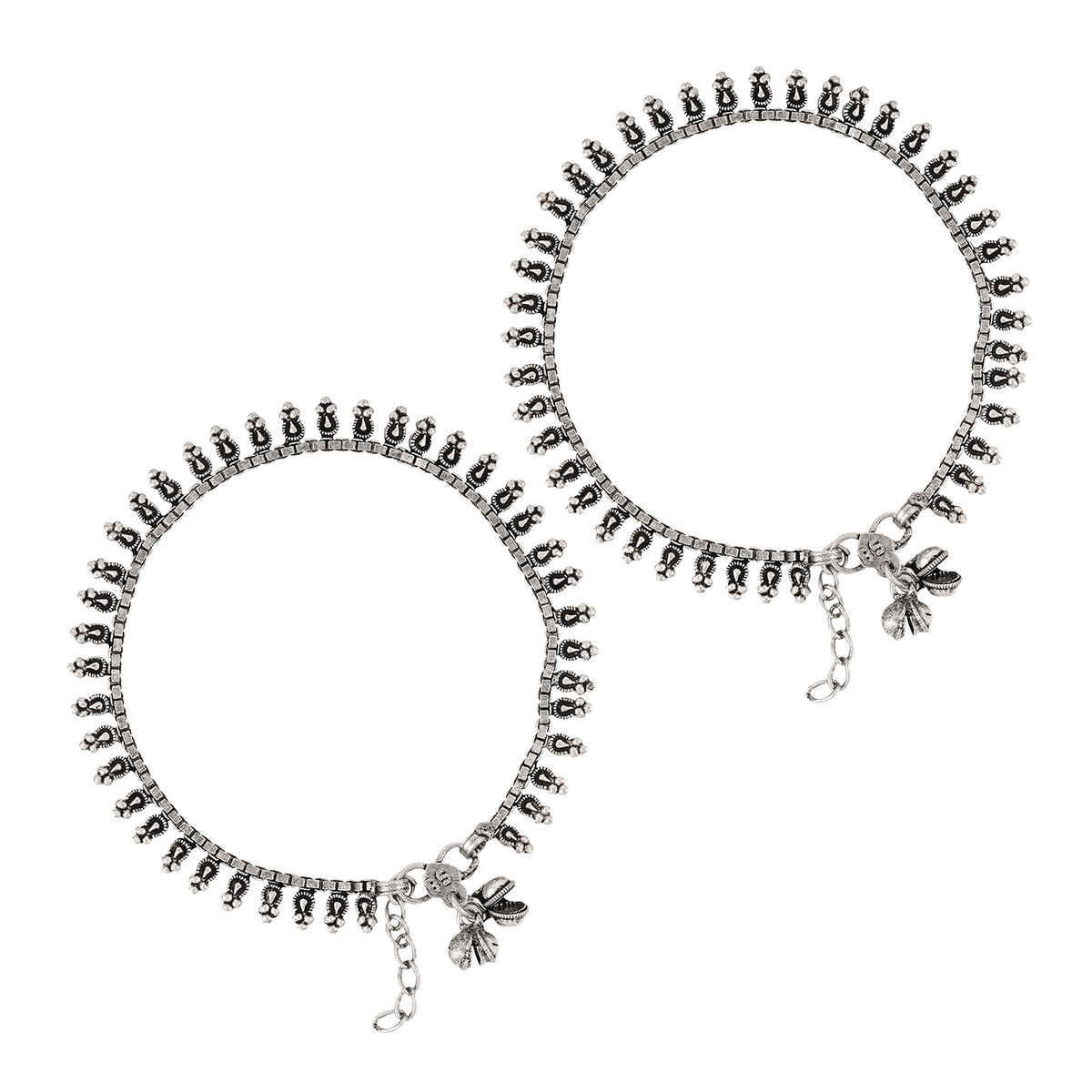 Teejh Hamsa Silver Oxidised Ghungroo Anklet