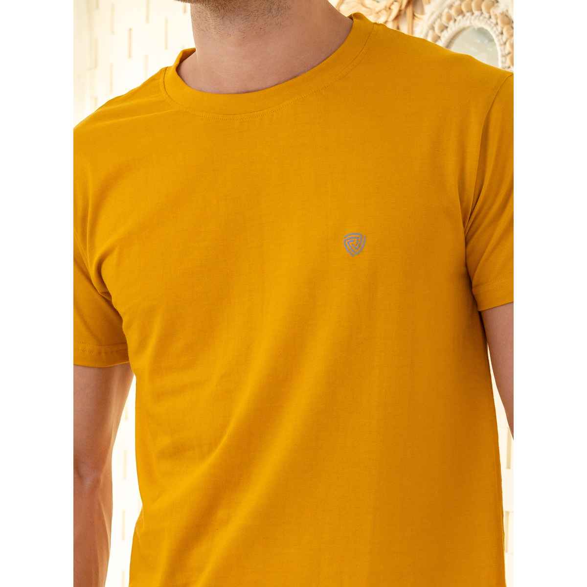 Lux Cozi Men s Ultimate Comfort & Style Round Neck Cotton T-shirt | Mustard | Size | S