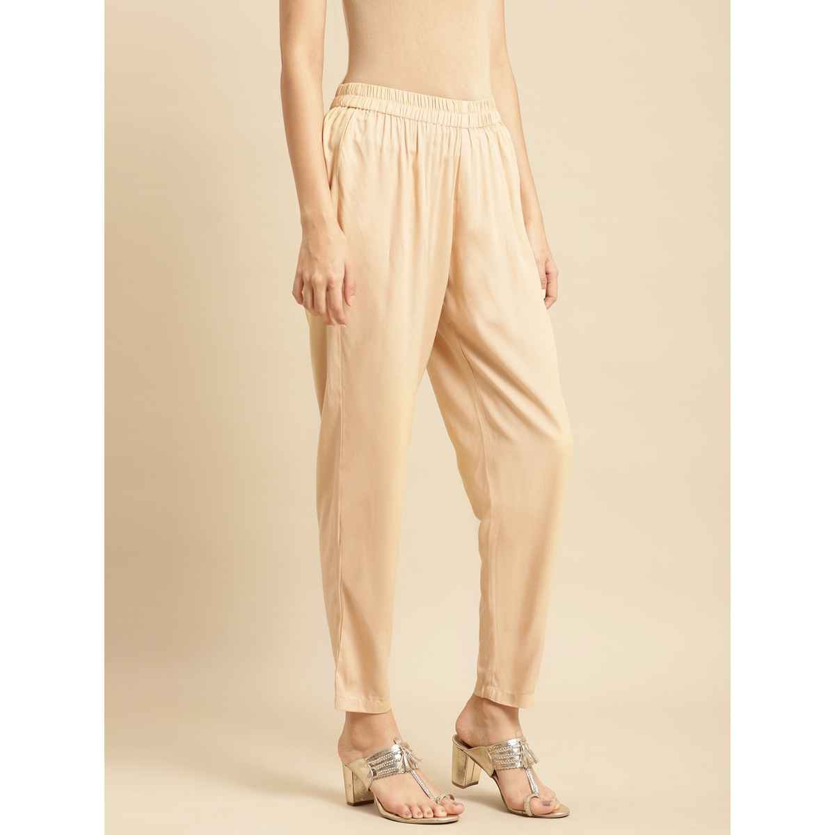 Rangita Women Ankle Length Straight Pant - Solid | Rayon | Beige | S