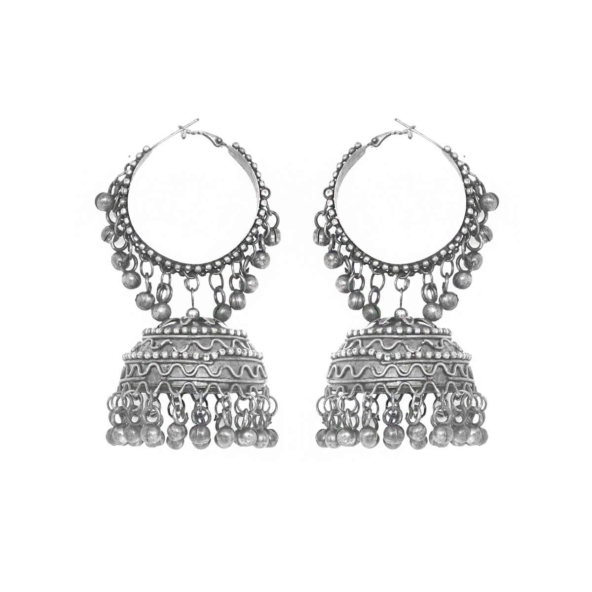 Teejh Teejh Rabya Silver Oxidised Jhumkis