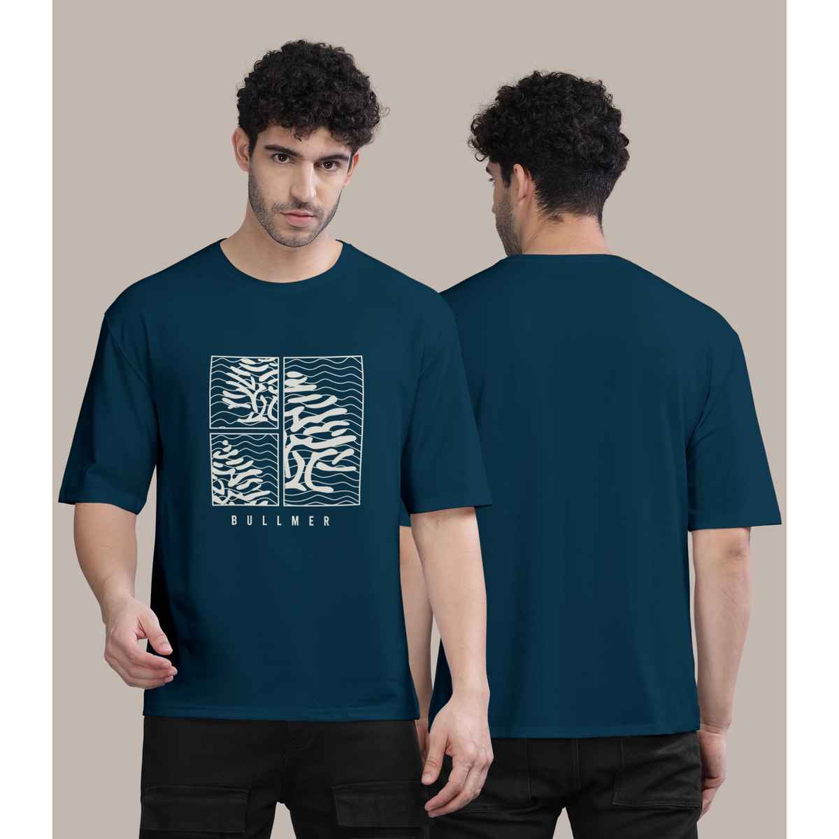 Bullmer Men's Oversized T-shirt Front Printed | Petrol Blue | L