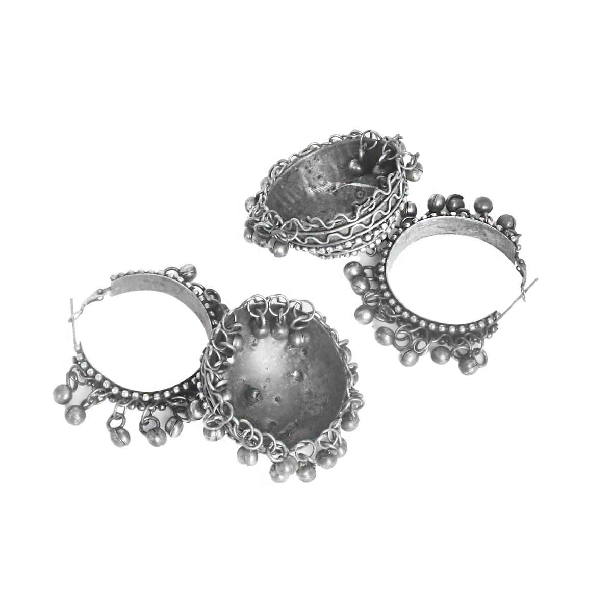 Teejh Teejh Rabya Silver Oxidised Jhumkis
