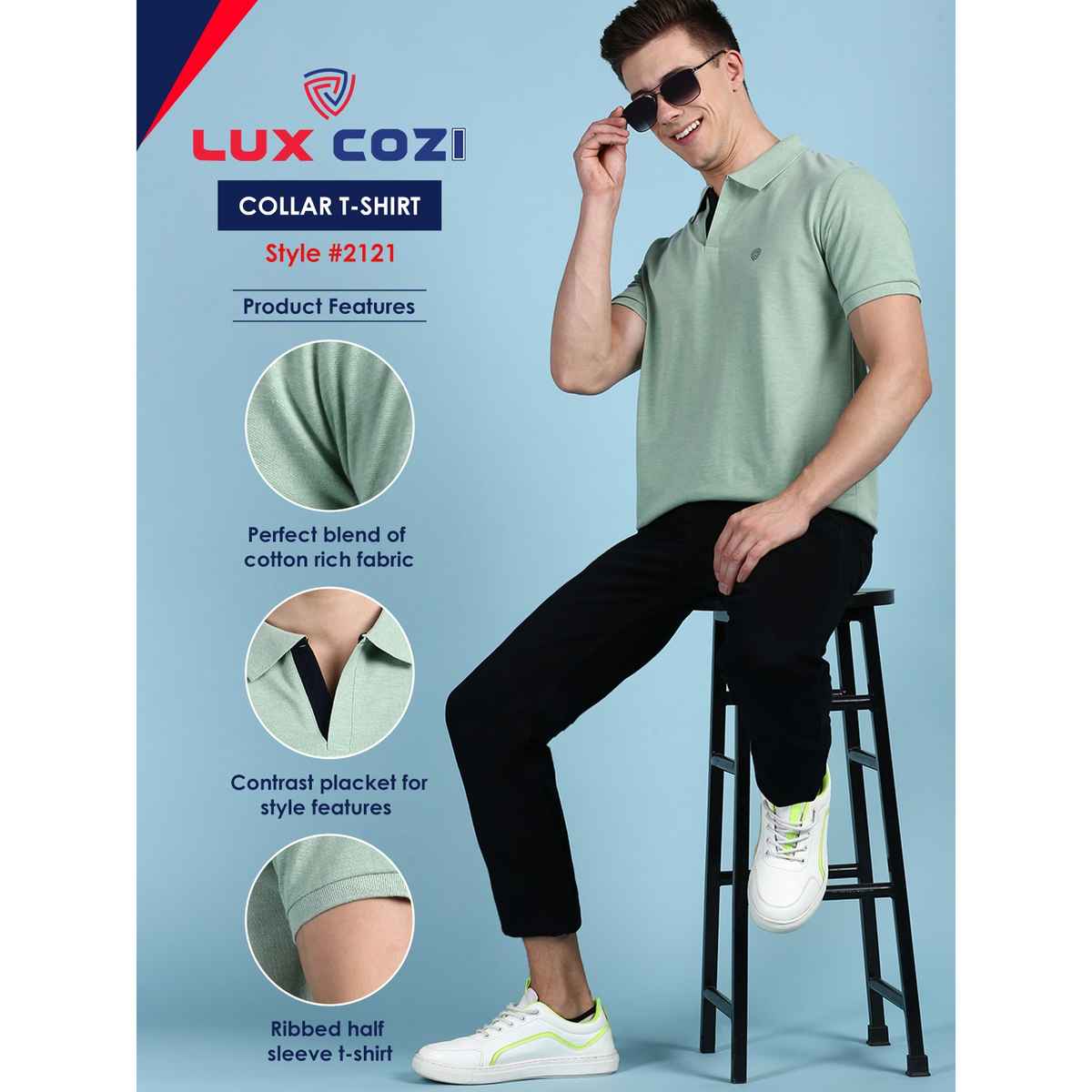 Lux Cozi Men's Solid Cotton Polo T-shirt | Mint Green - XL