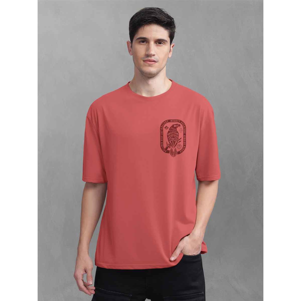 Bullmer Men's Oversized T-shirt Front and Back Printed | Black, Red | M