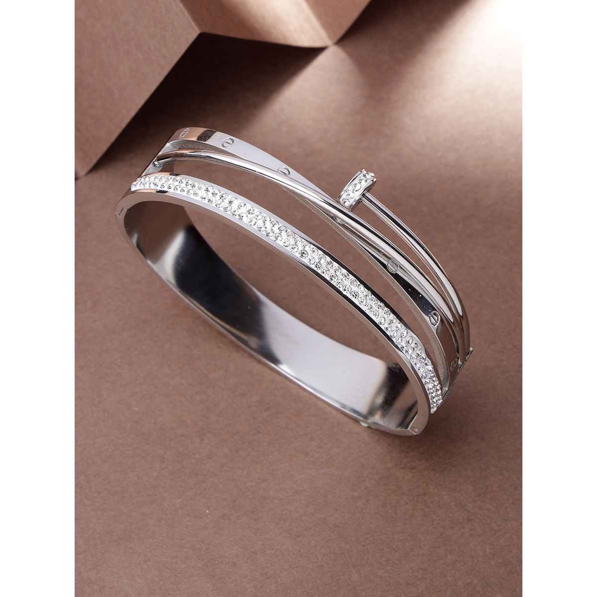 Scintillare by Sukkhi Rhodium SS Multilayer Kada Bracelet for Women & Girls | Anti Tarnish