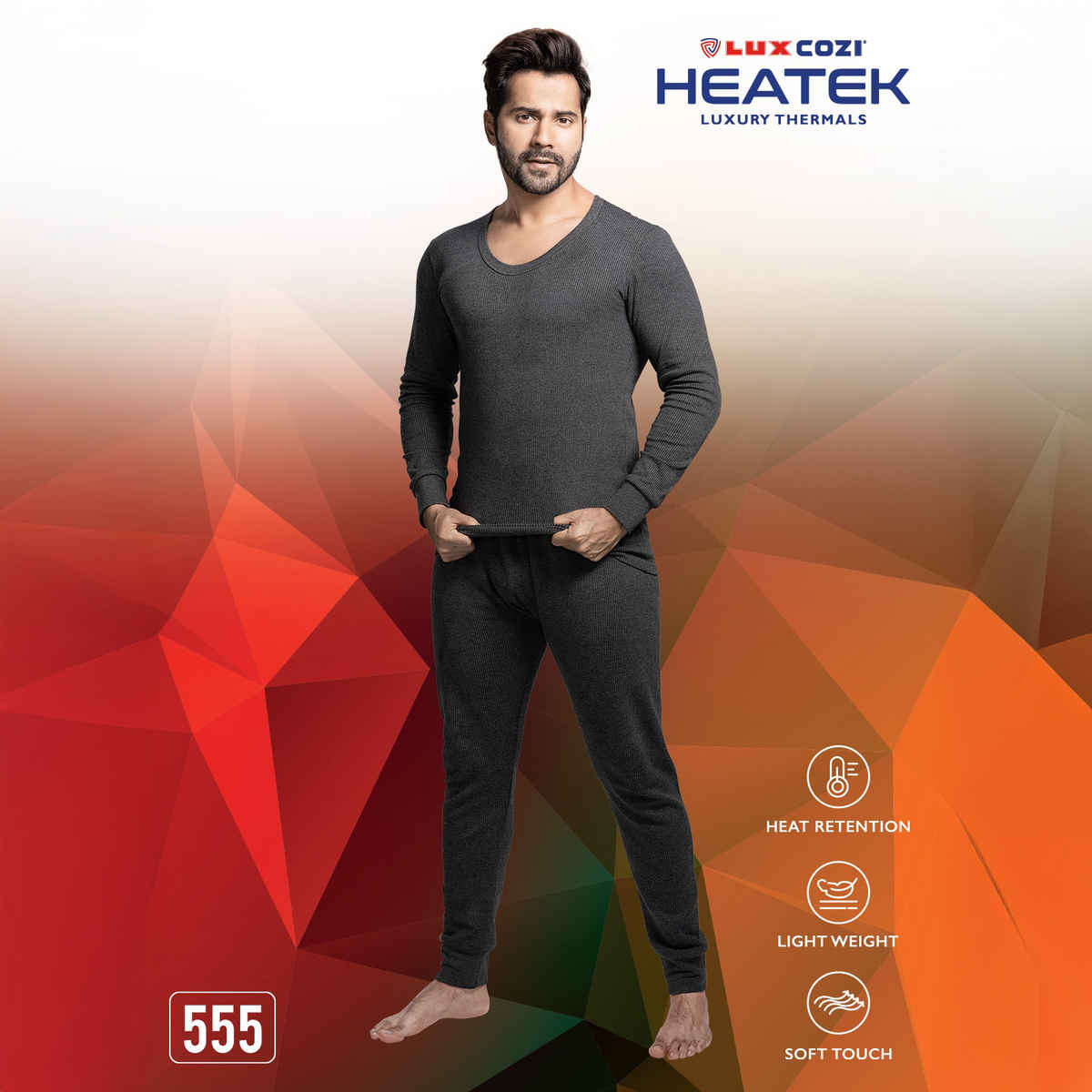 Lux Cozi Men's Heatek Thermal Comfort, Stretchable & Super Warm Set | Black Melange-95