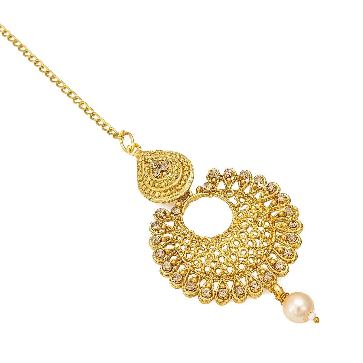 Aadita Traditional Maang Tikka- Gold Plated Kundan & Pearl Headpiece for Bridal & Ethnic Wear