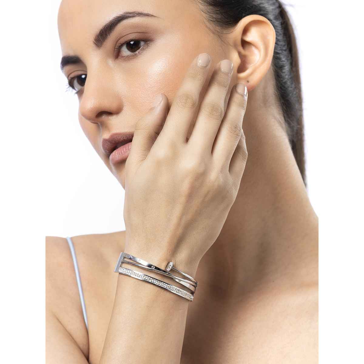Scintillare by Sukkhi Rhodium SS Multilayer Kada Bracelet for Women & Girls | Anti Tarnish