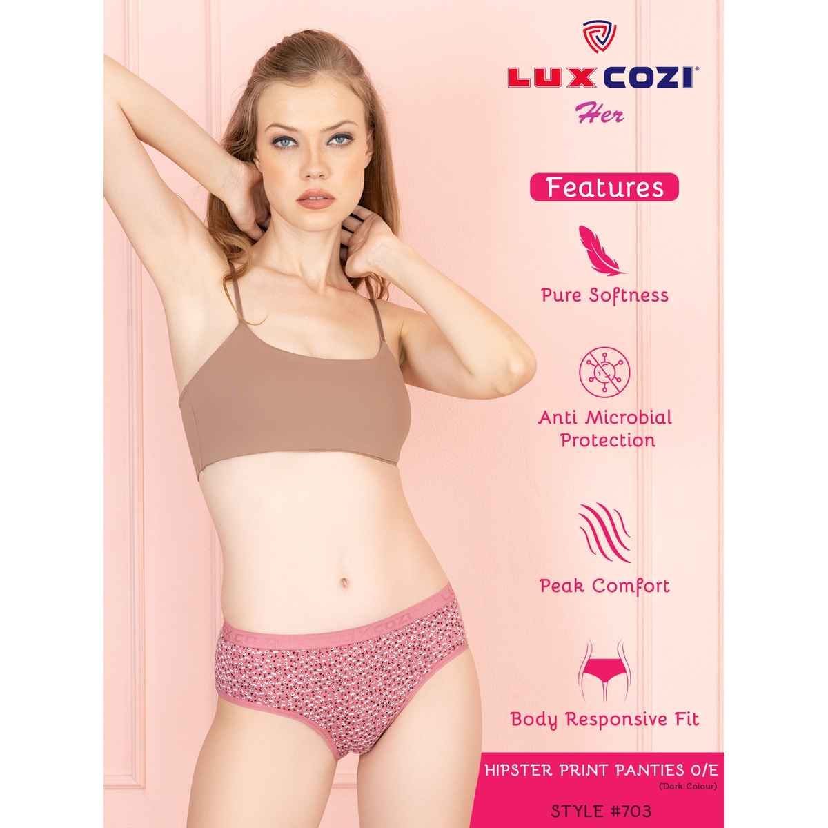 Lux Cozi Her Pure Cotton Hipster Printed Panty | Multicolor | Size-100 | Pack Of 4