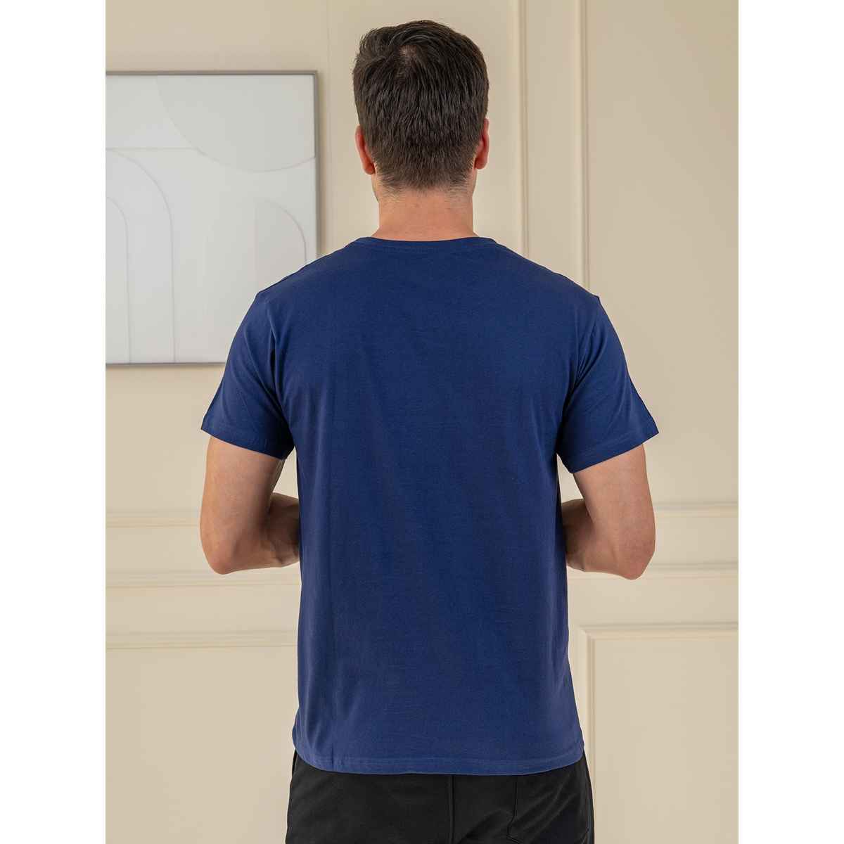 Lux Cozi Men s Ultimate Comfort & Style Round Neck Cotton T-shirt | Ink Blue | Size | L