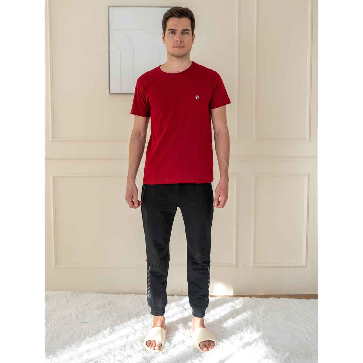 Lux Cozi Men s Ultimate Comfort & Style Round Neck Cotton T-shirt | Maroon | Size | S