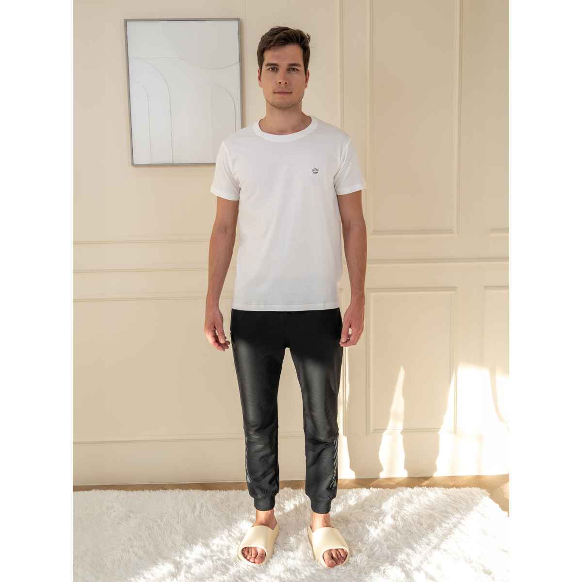 Lux Cozi Men s Ultimate Comfort & Style Round Neck Cotton T-shirt | White | Size | S