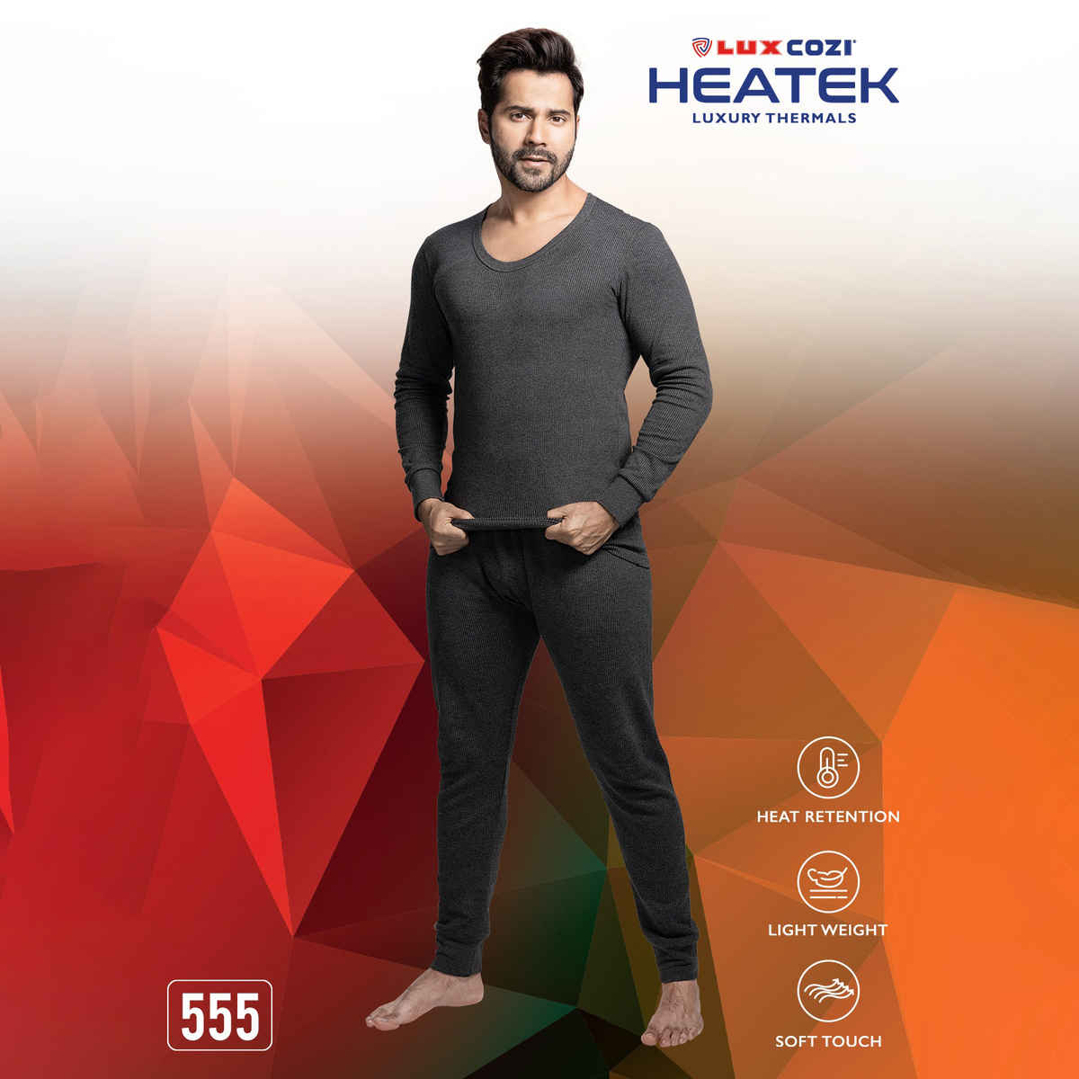 Lux Cozi Men's Heatek Thermal Comfort, Stretchable & Super Warm Set | Black Melange-80