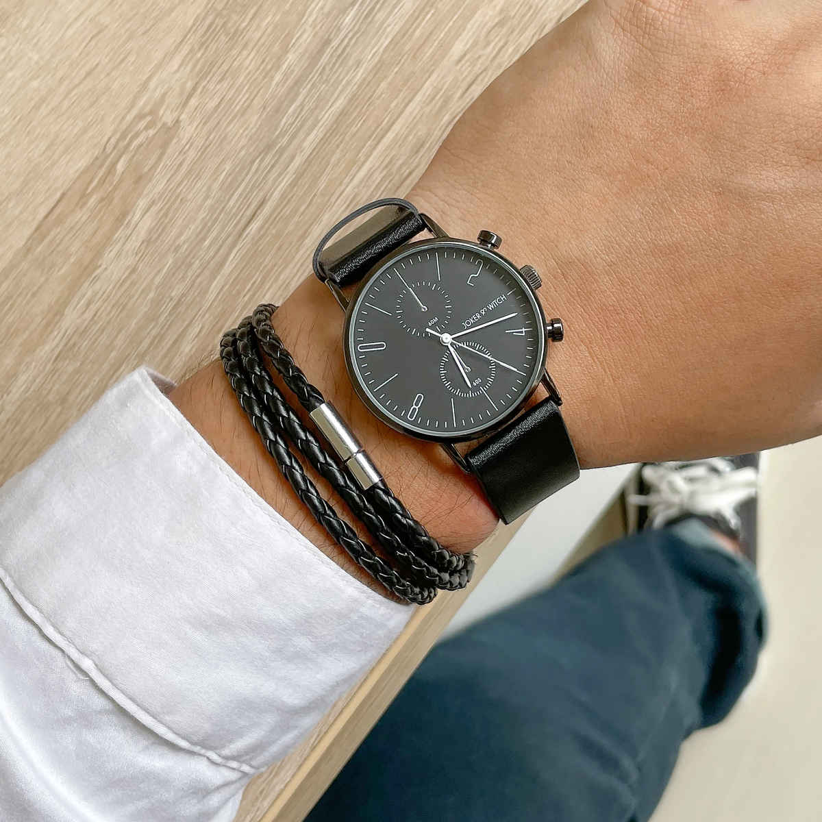 Joker & Witch Doc Black Men's Watch Bracelet Stack | JWMBS39