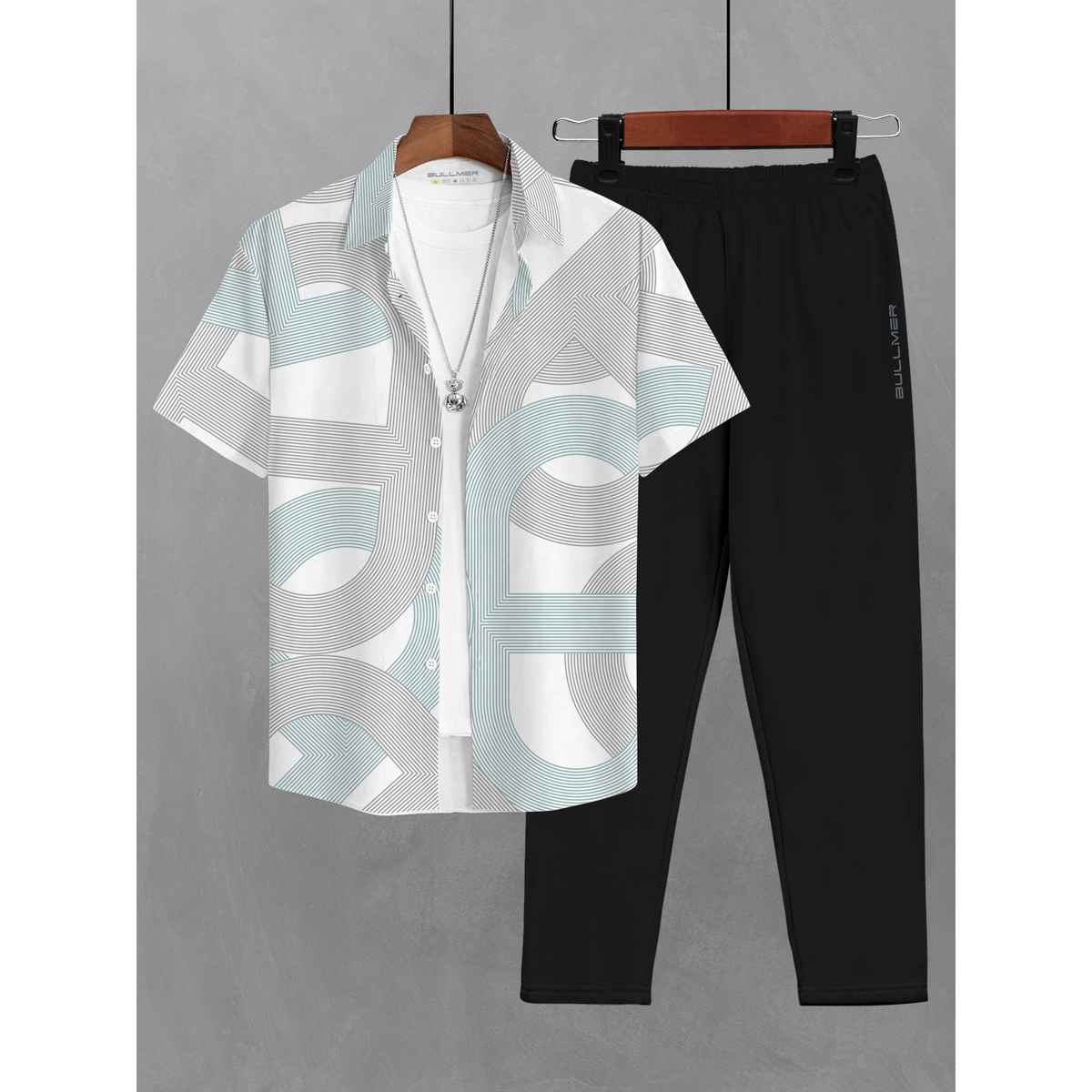 Bullmer Men's Shirt Pant Co-ords Set | Green & Black - XL