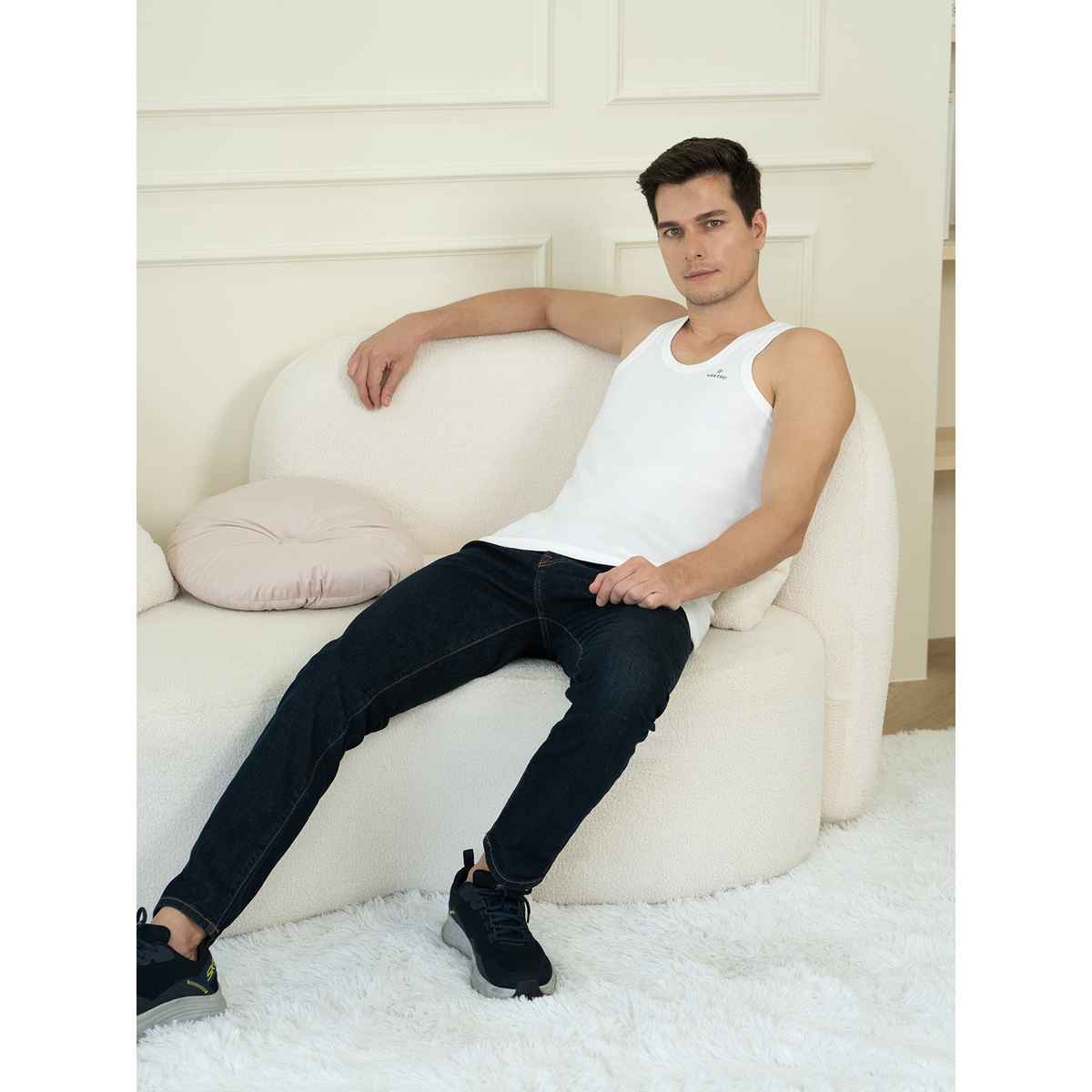 Lux Cozi Ultra Soft Pure Cotton Round Neck Vest | White | XL | Pack Of 2
