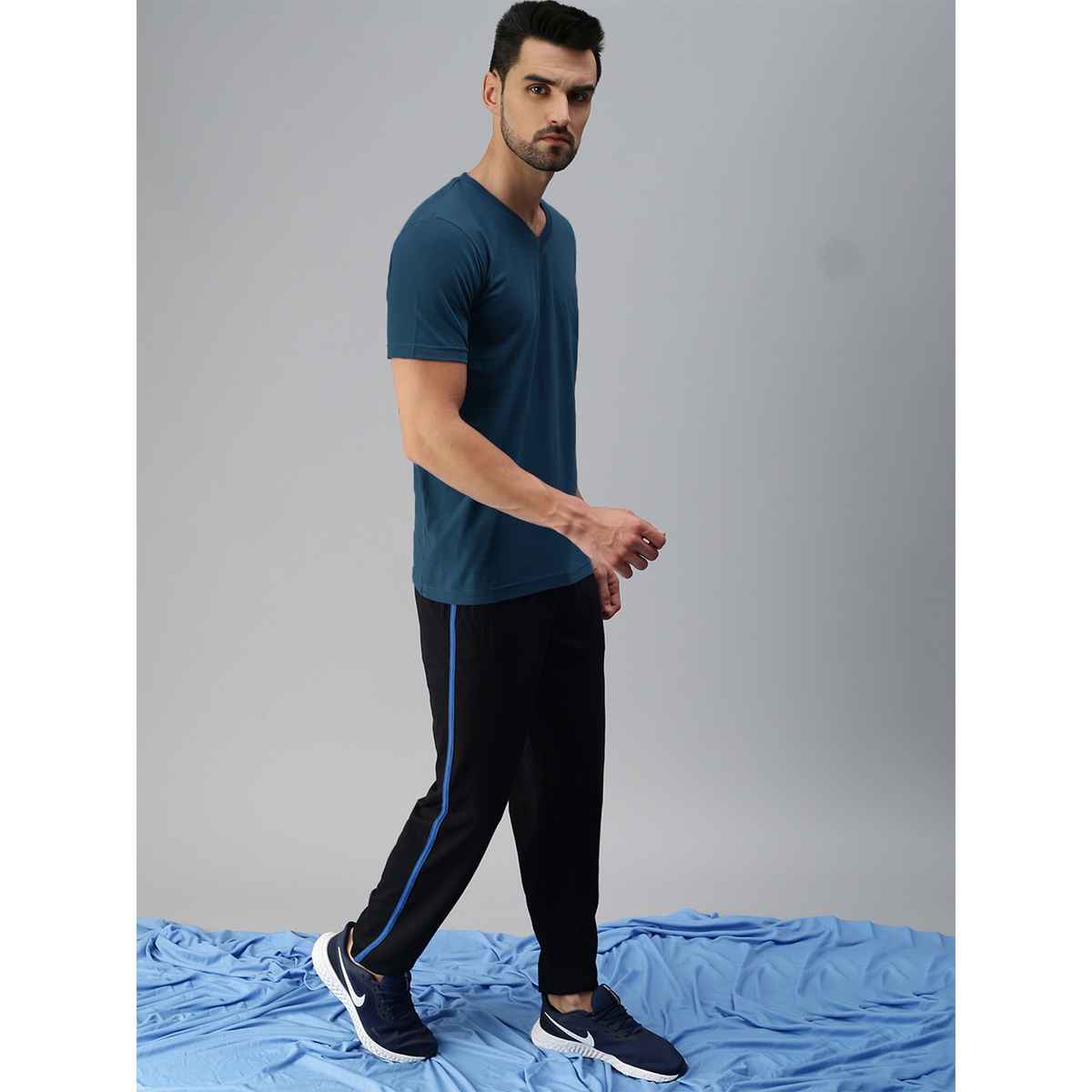 ONN Premium Men's Solid Pure Cotton V Neck T-shirts | Teal Blue | Size - L