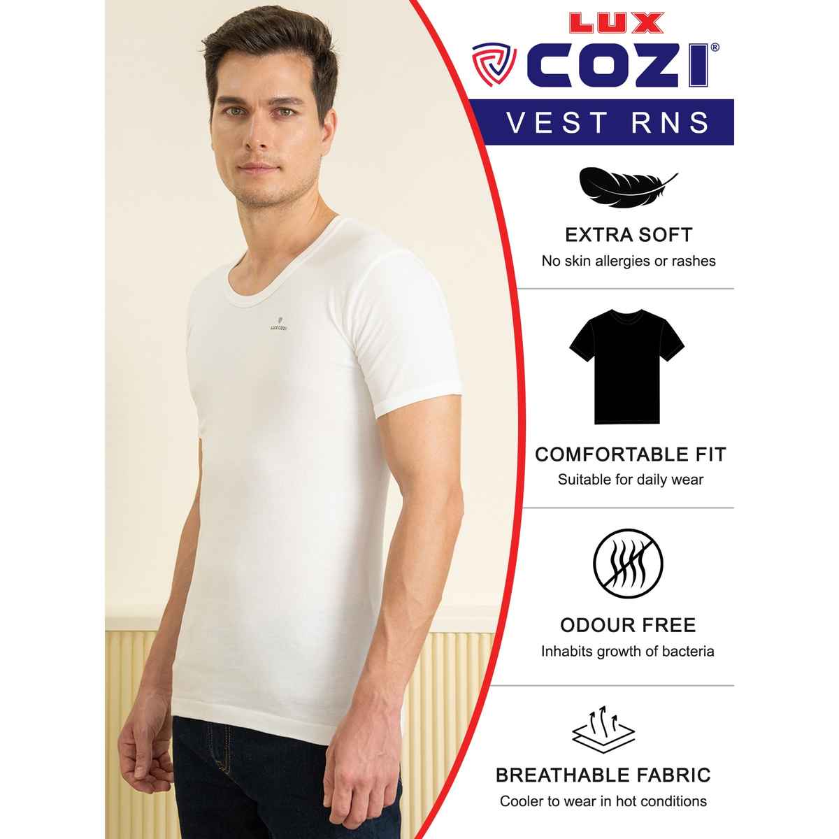Lux Cozi Ultra Soft Pure Cotton Round Neck | Sleeve Vest | White | XL | Pack Of 2