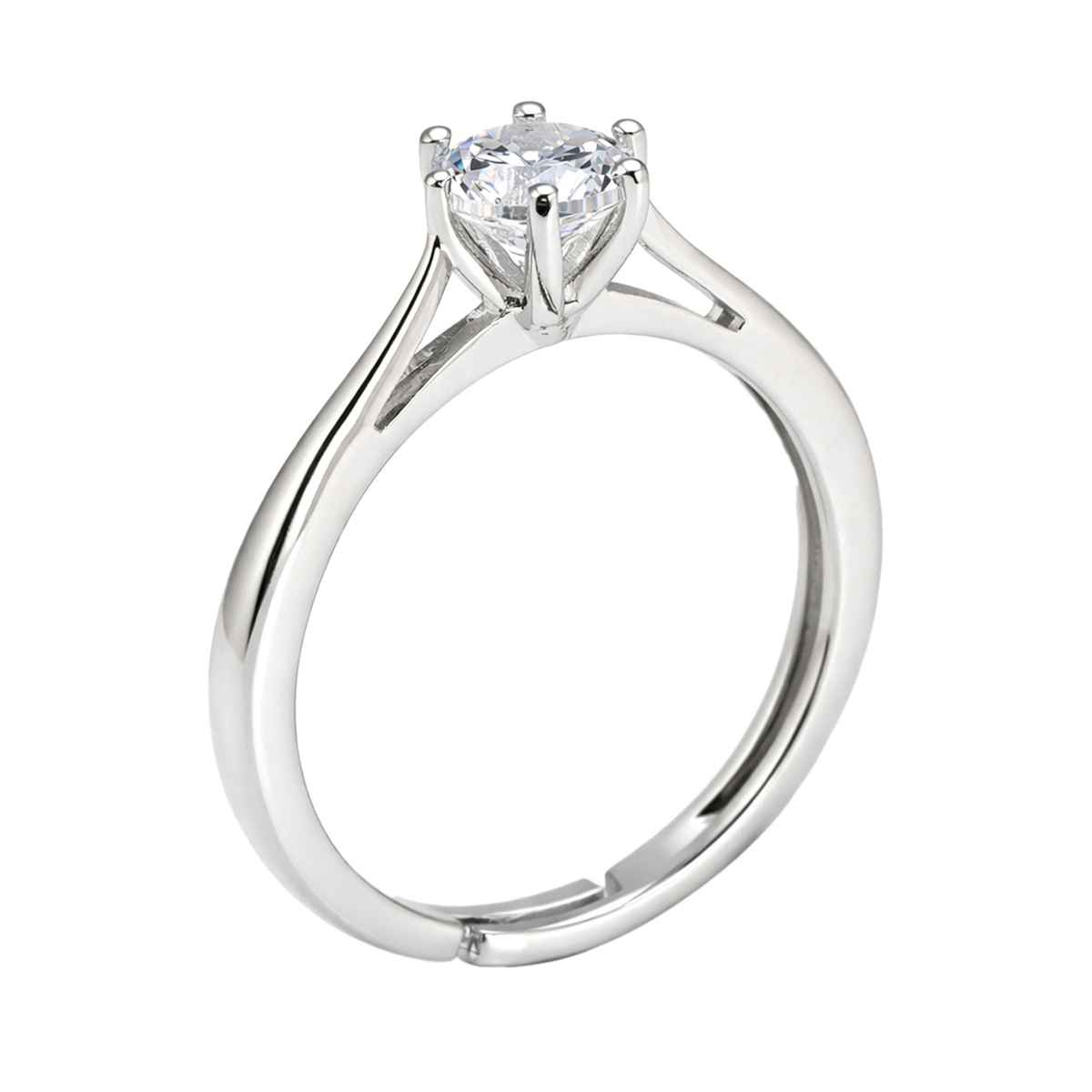 Sukkhi Latest Stylish Rhodium Plated CZ Solitaire Valentine Finger Ring for Women | Free Size