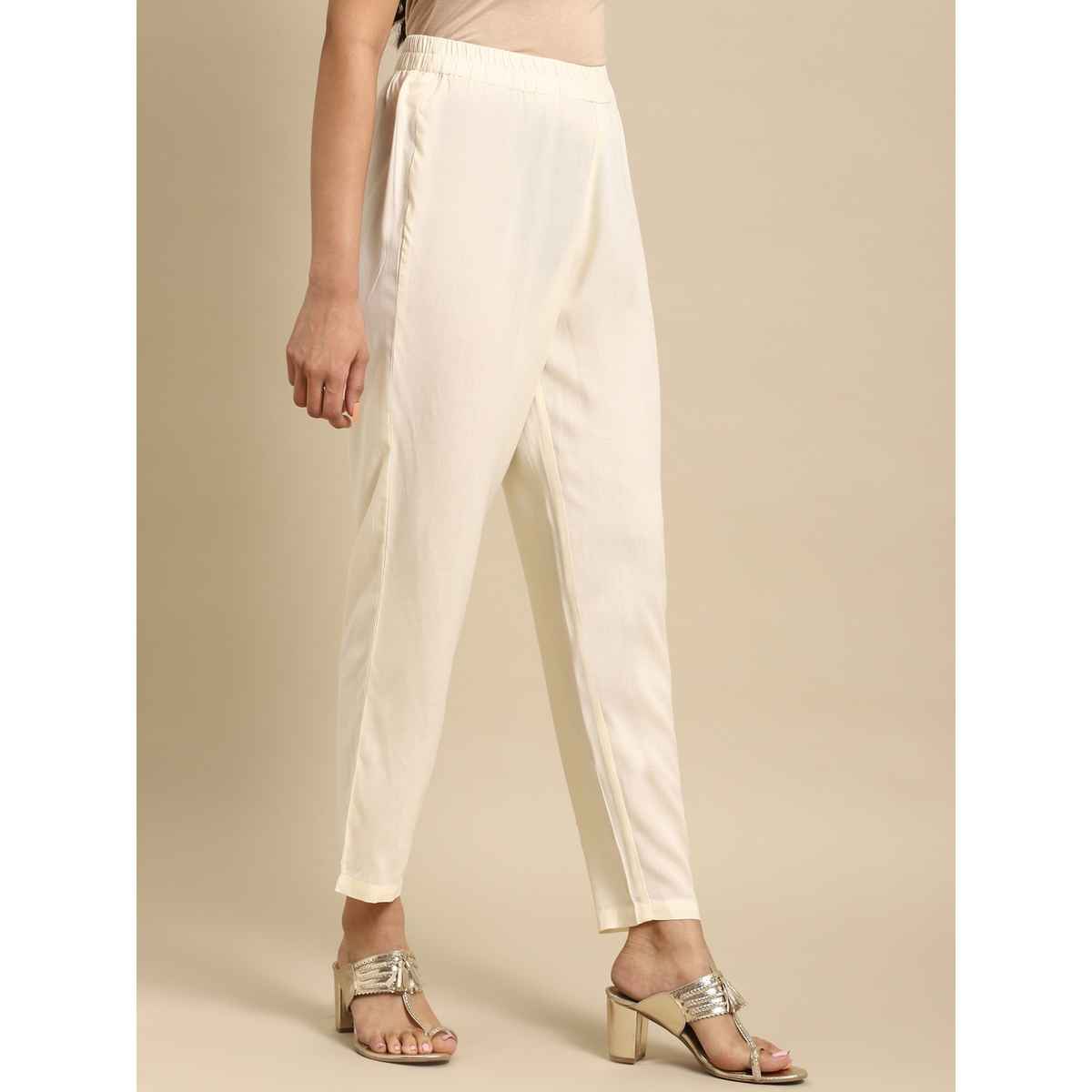 Rangita Women Ankle Length Straight Pant - Solid | Rayon | White | L