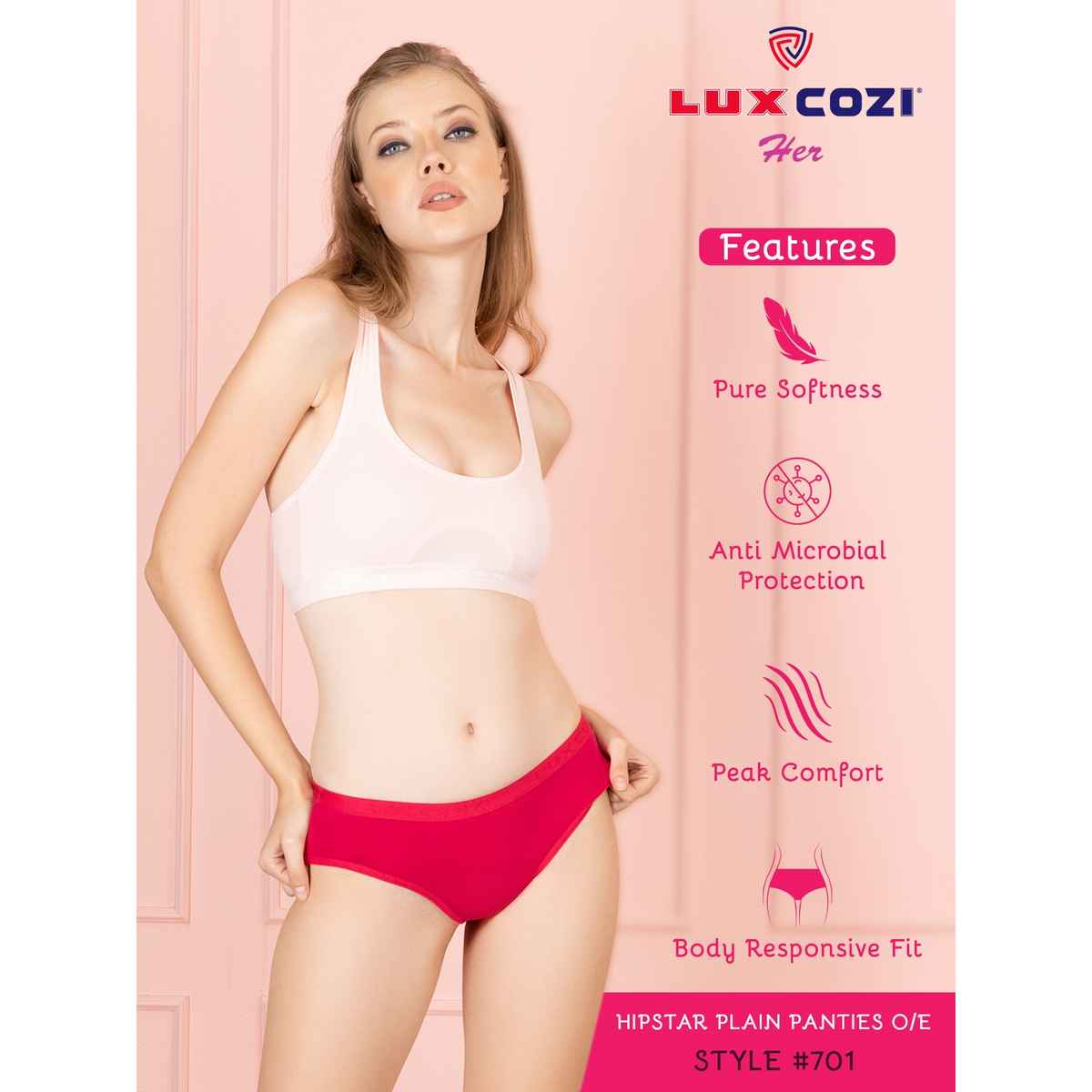 Lux Cozi Her Pure Cotton Hipster Panty | Multicolor | Size-100 | Pack Of 4