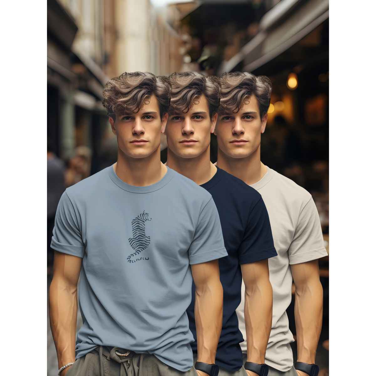 Bullmer Men's T-shirt Round Neck Printed | Multicolor | XL