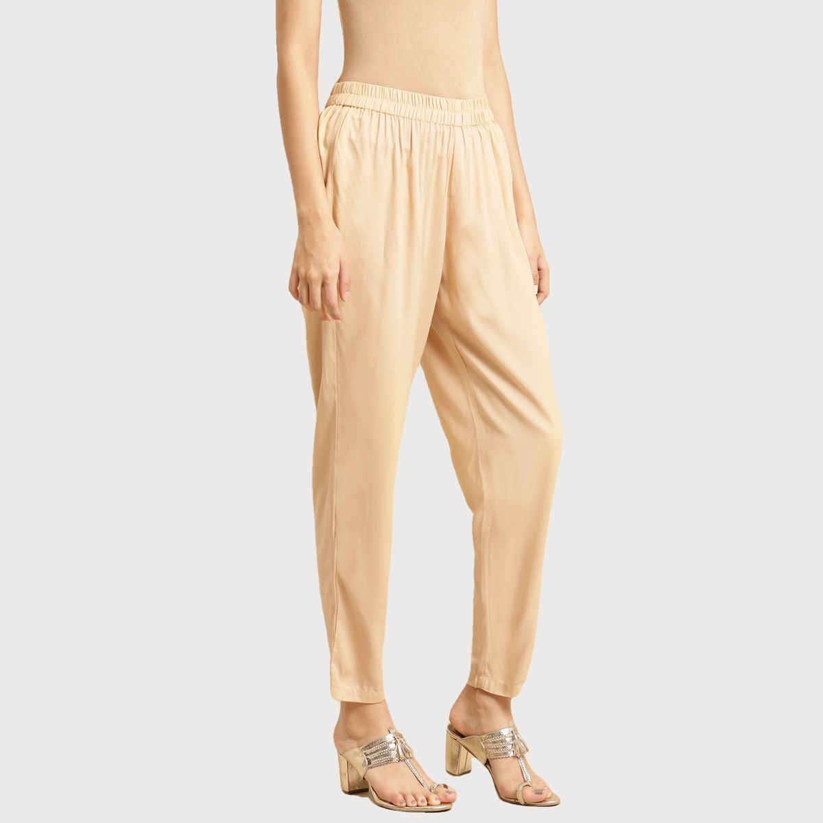 Rangita Women Ankle Length Straight Pant - Solid | Rayon | Beige | XL