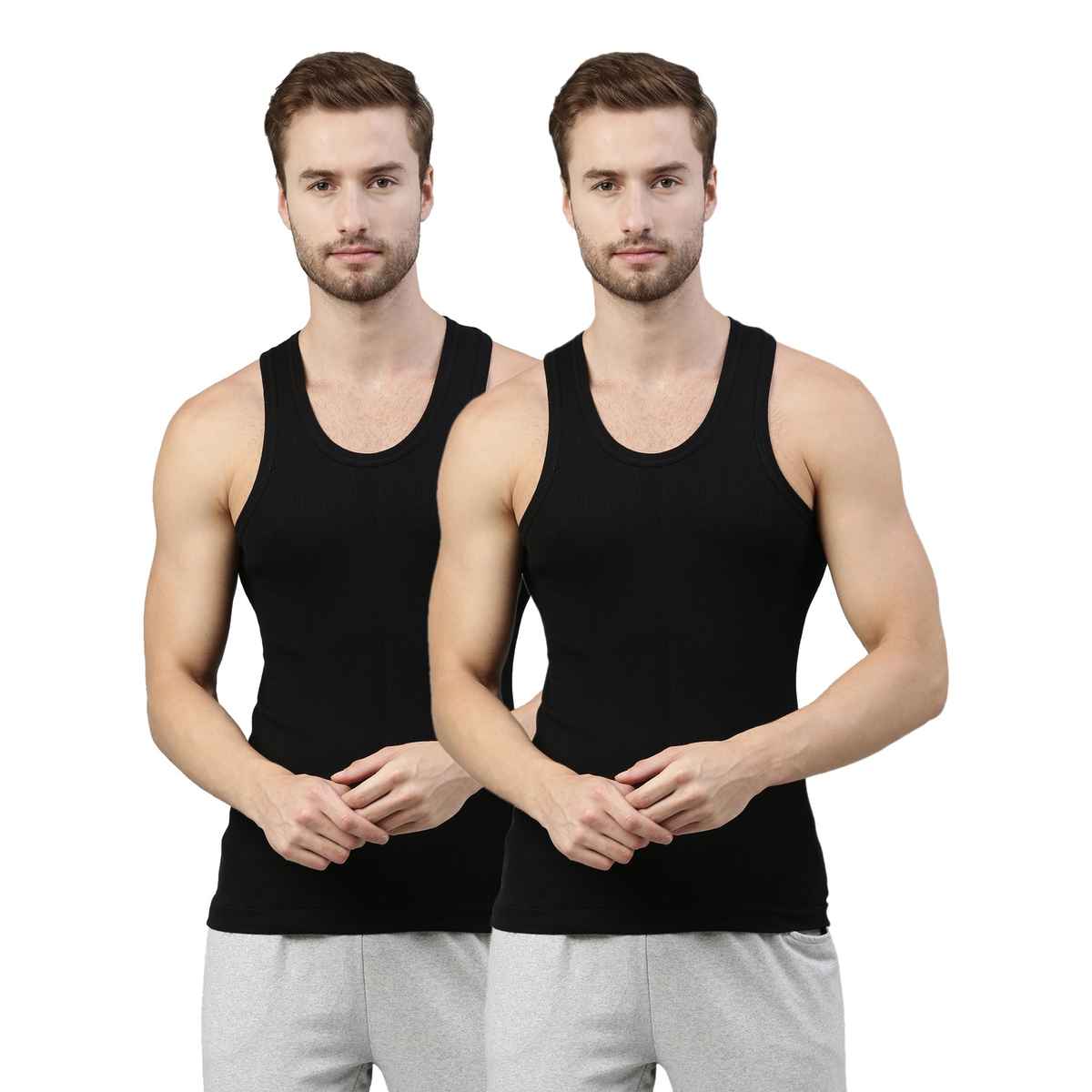 Dixcy Scott Originals Men's Solid Combed Cotton Gym Vest | Black - M