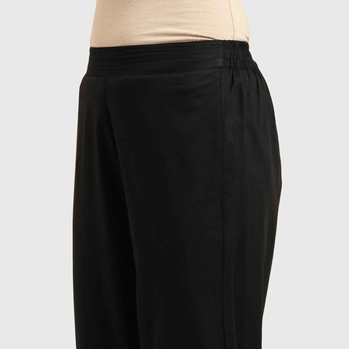 Rangita Women Calf Length Straight Pant - Solid | 100% Cotton | Black | L