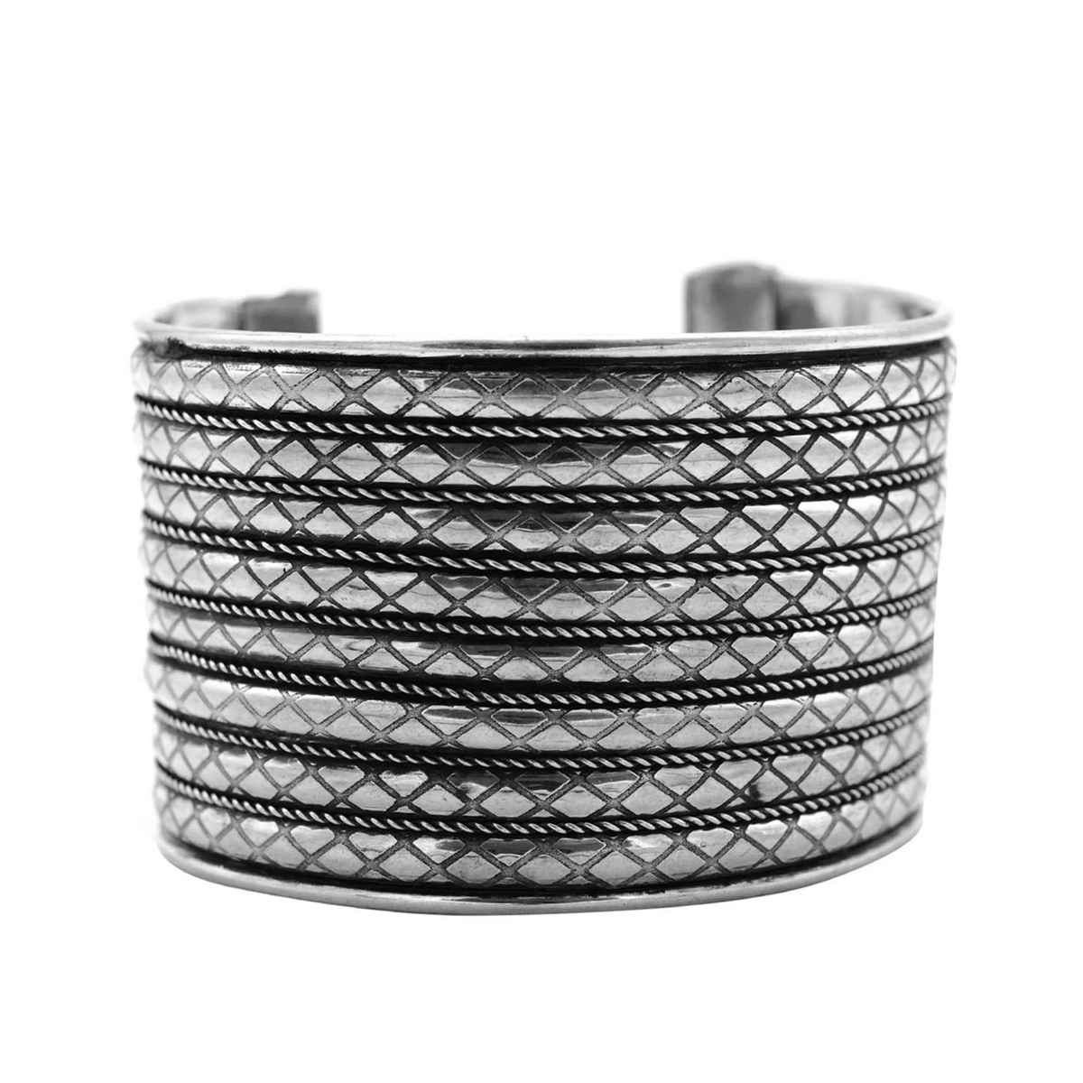 Teejh Zia Embossed Silver Oxidized Bracelet Cuff