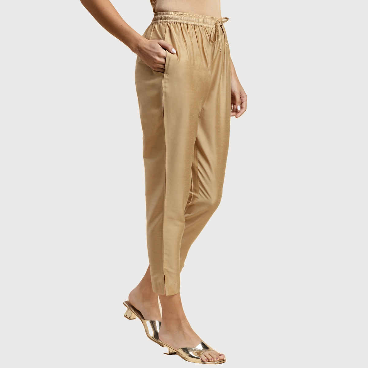 Rangita Women s Beige Solid Ankle Length Pencil Pant | XL
