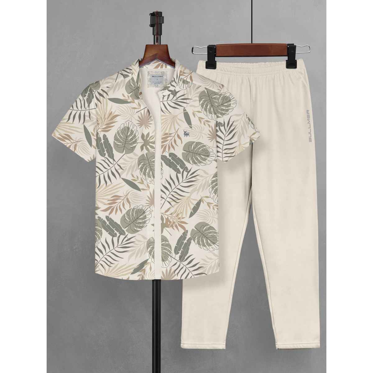 Bullmer Men's Shirt Pant Co-ords Set | Beige - M